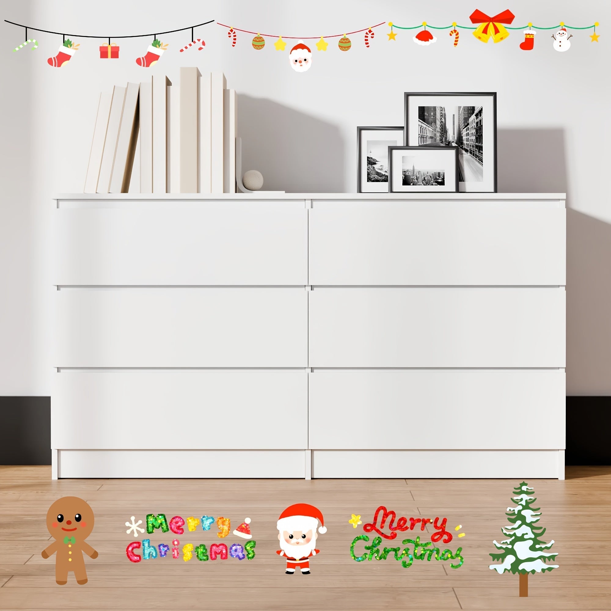 Modern 6-Drawer Wooden Cabinet - Versatile Sideboard, Buffet, Kitchen & Coffee Bar Organizer with Spacious Storage - Easy Clean, Available in White/Black/Oak