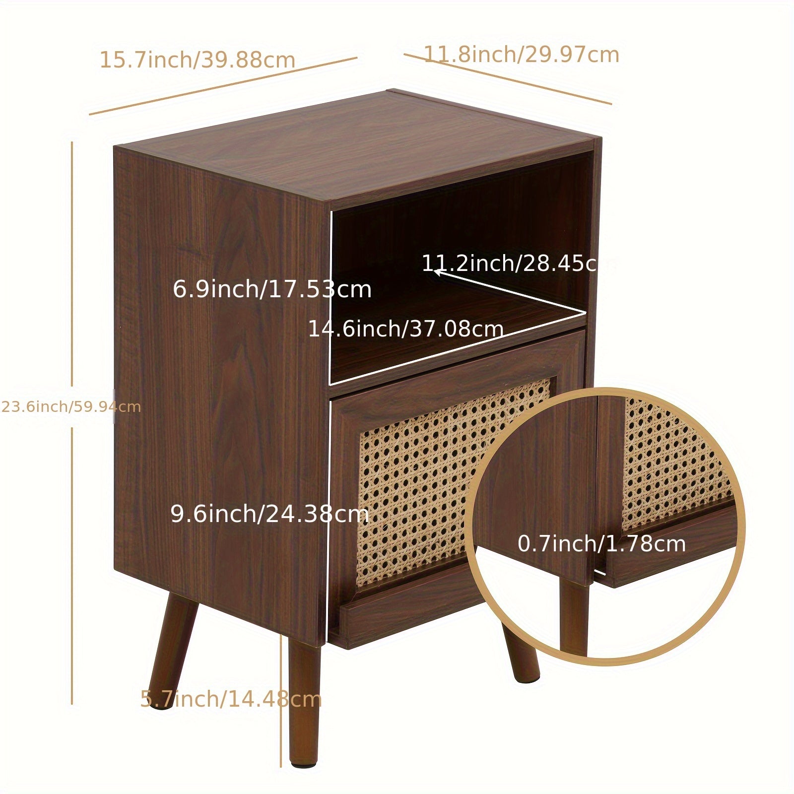 1pc/Set or 2 pcs/Set  Rattan Nightstand, Wooden End Side Table, Bedside Table with Open Storage Shelve and Door, Night Stands for Bedroom Living Room