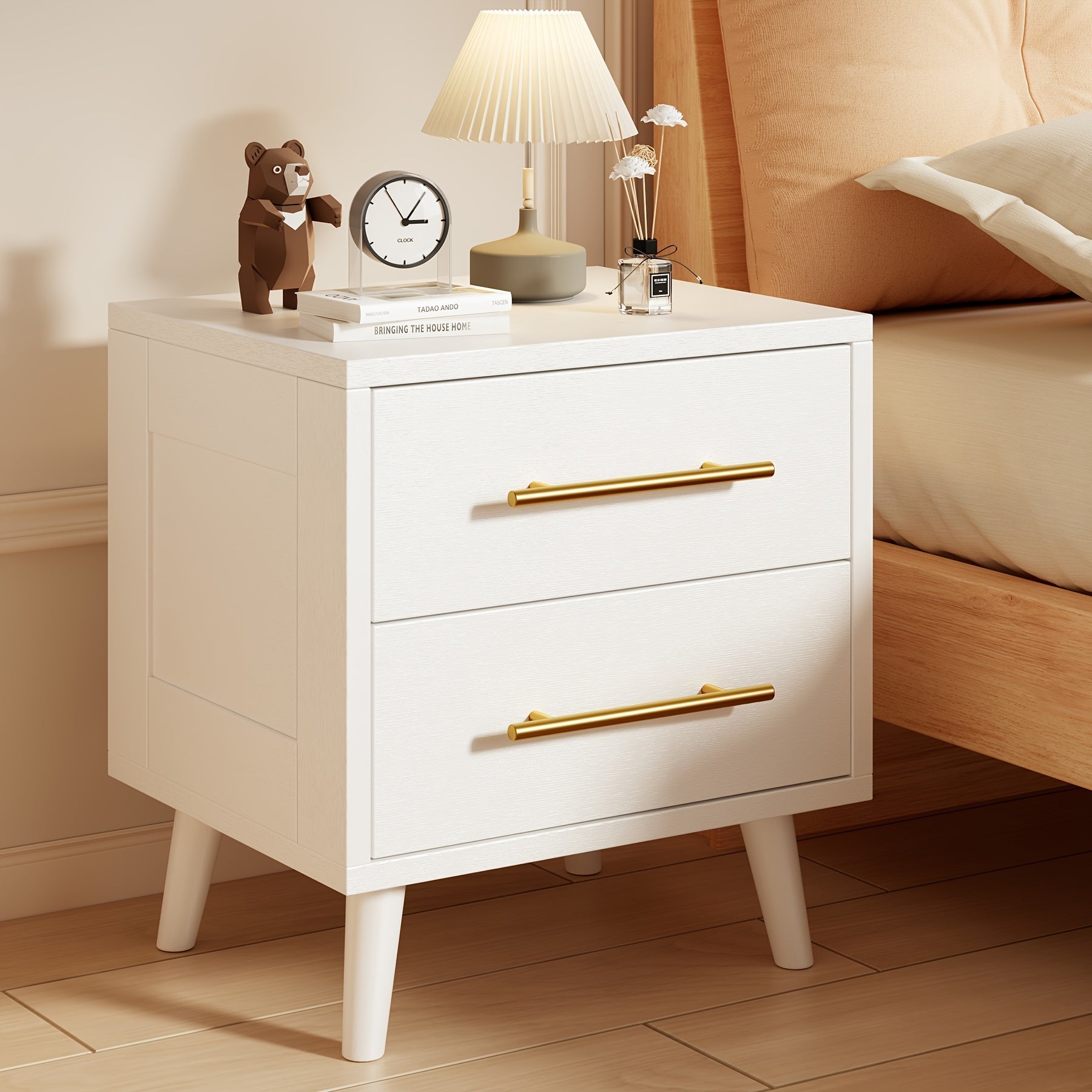 Nightstand, Bedside Table With Metal Handles, Modern Wood Night Stand 2 Drawer Dresser For Bedroom