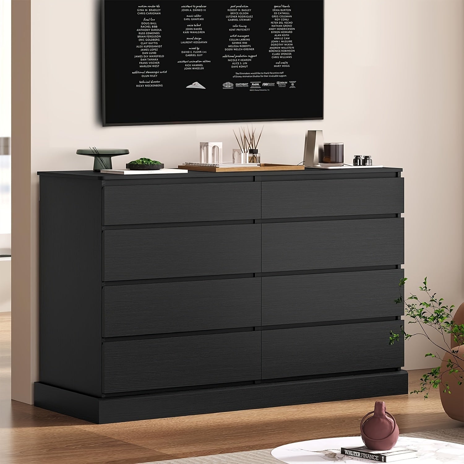 8 Drawers Dresser for Bedroom, Long Chest of 8 Drawers Storage Cabinet for Living Room Entryway, Black