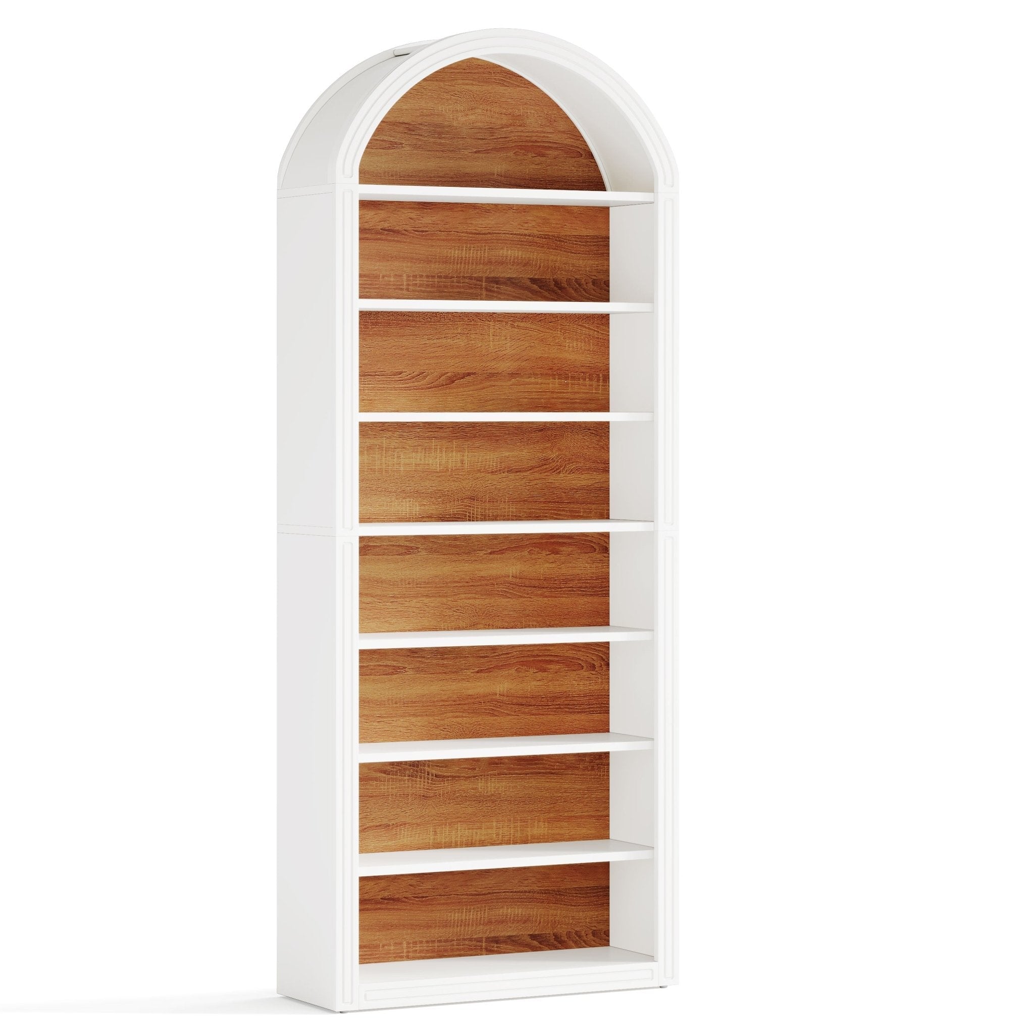 200 cm Bookshelf, Wooden Arched Bookcase Display Shelving Unit