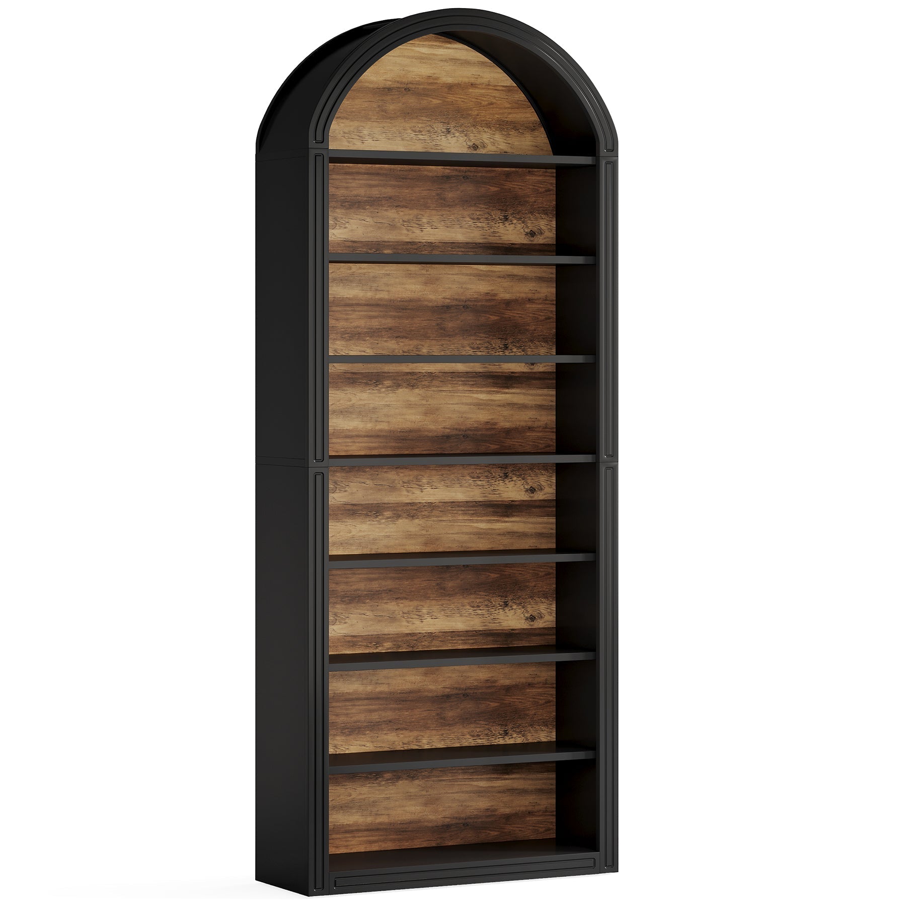 200 cm Bookshelf, Wooden Arched Bookcase Display Shelving Unit