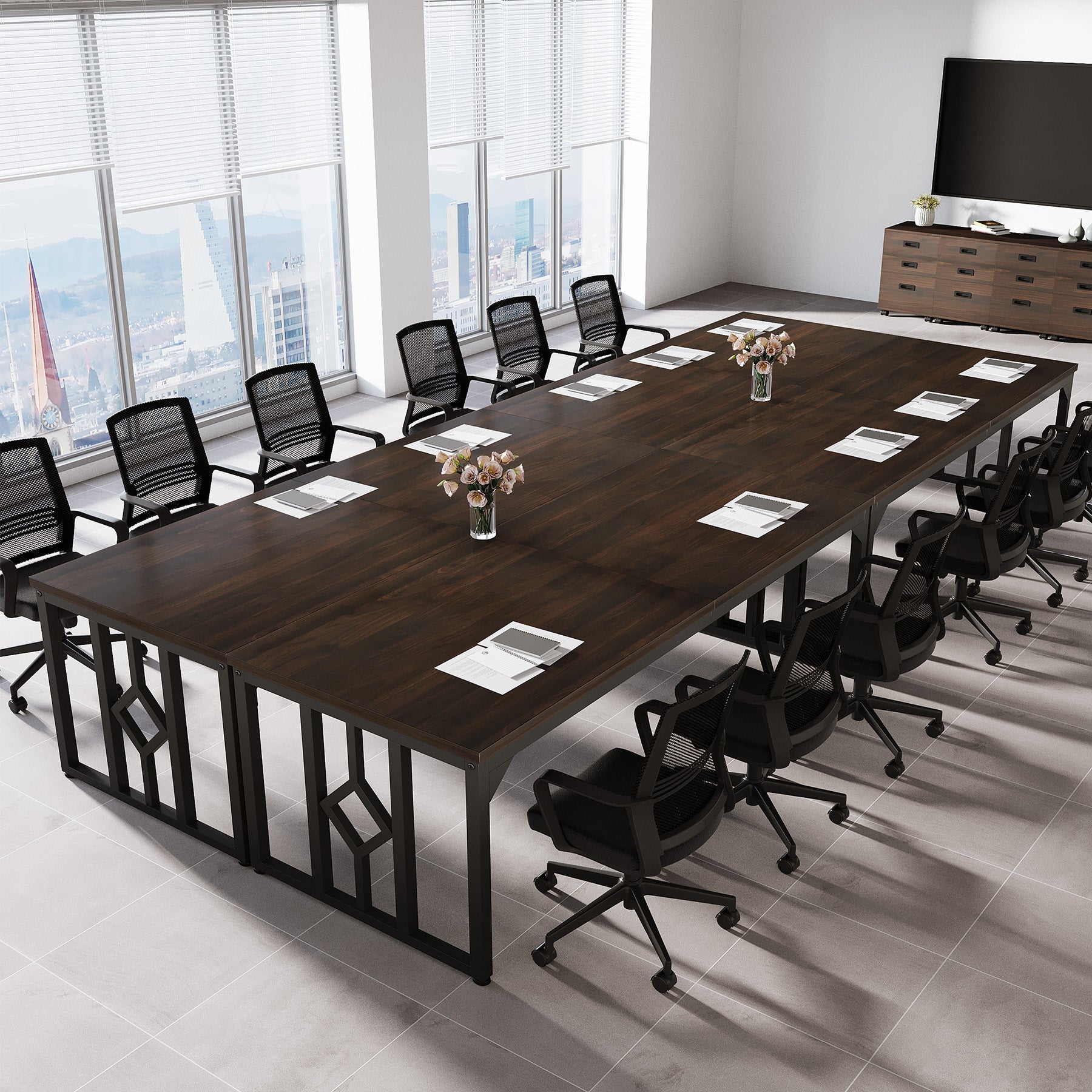 200 cm Conference Table, Large Meeting Room Table for 6-8 People with File Cabinet