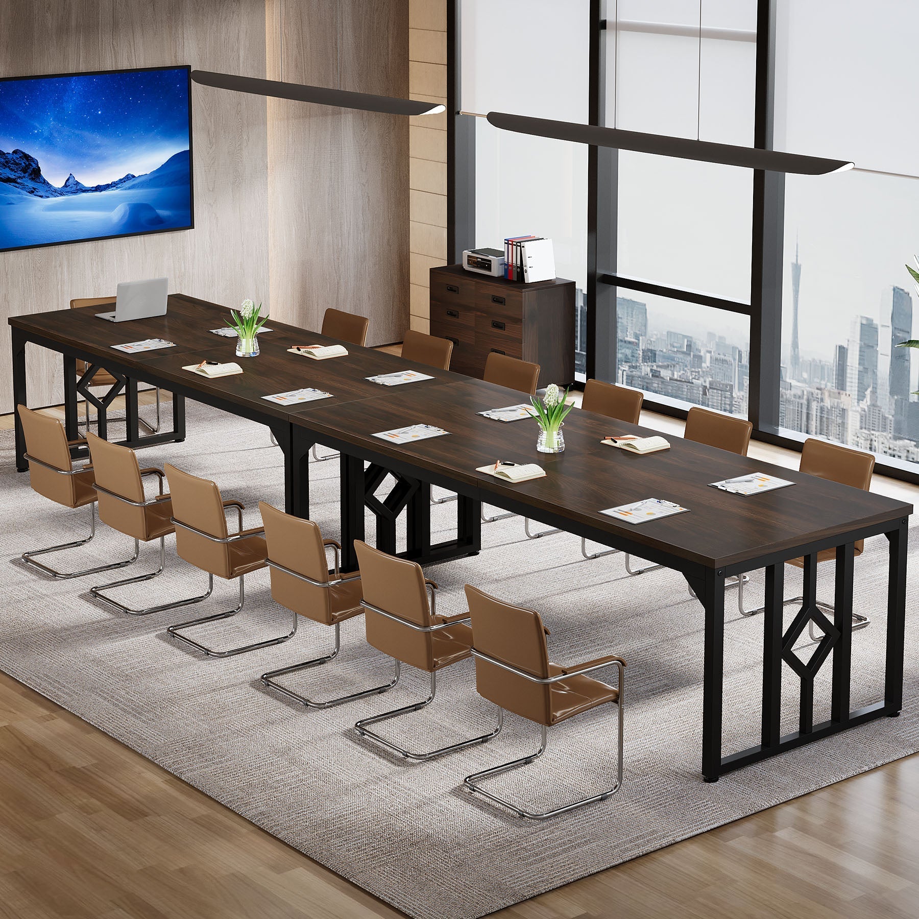 200 cm Conference Table, Large Meeting Room Table for 6-8 People with File Cabinet