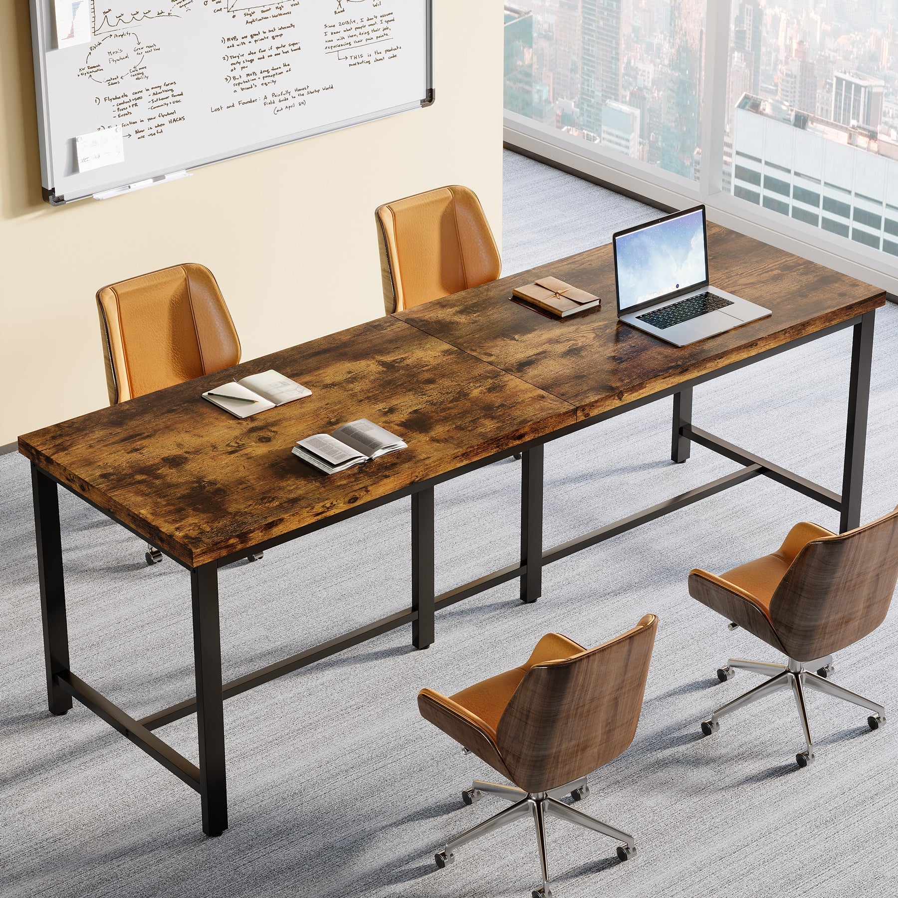 200 cm Two Person Desk, Double Computer Desk Study Writing Table