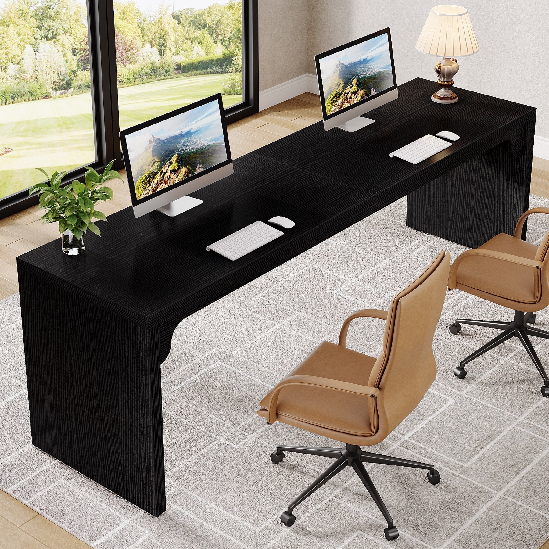 200 cm Two Person Desk, Wood Long Computer Desk Double Desk