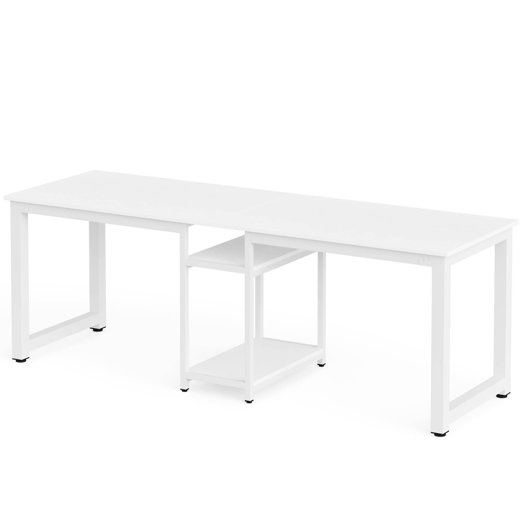 200 cm Two Person Desk, Double Computer Desk with Storage Shelves