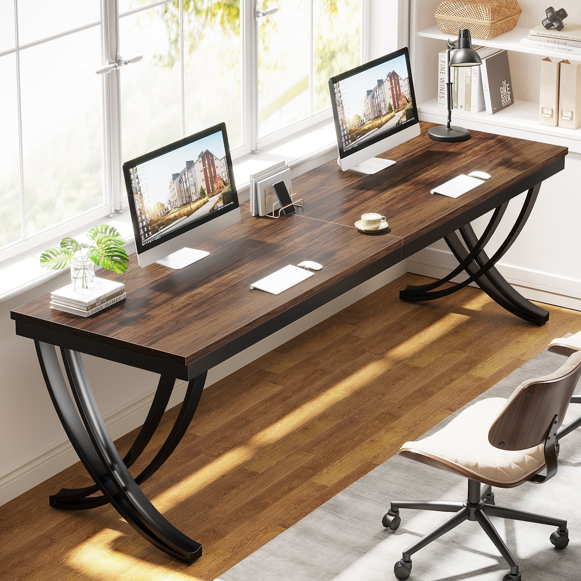 200 cm Two Person Desk Industrial Double Computer Desk with Metal Frame