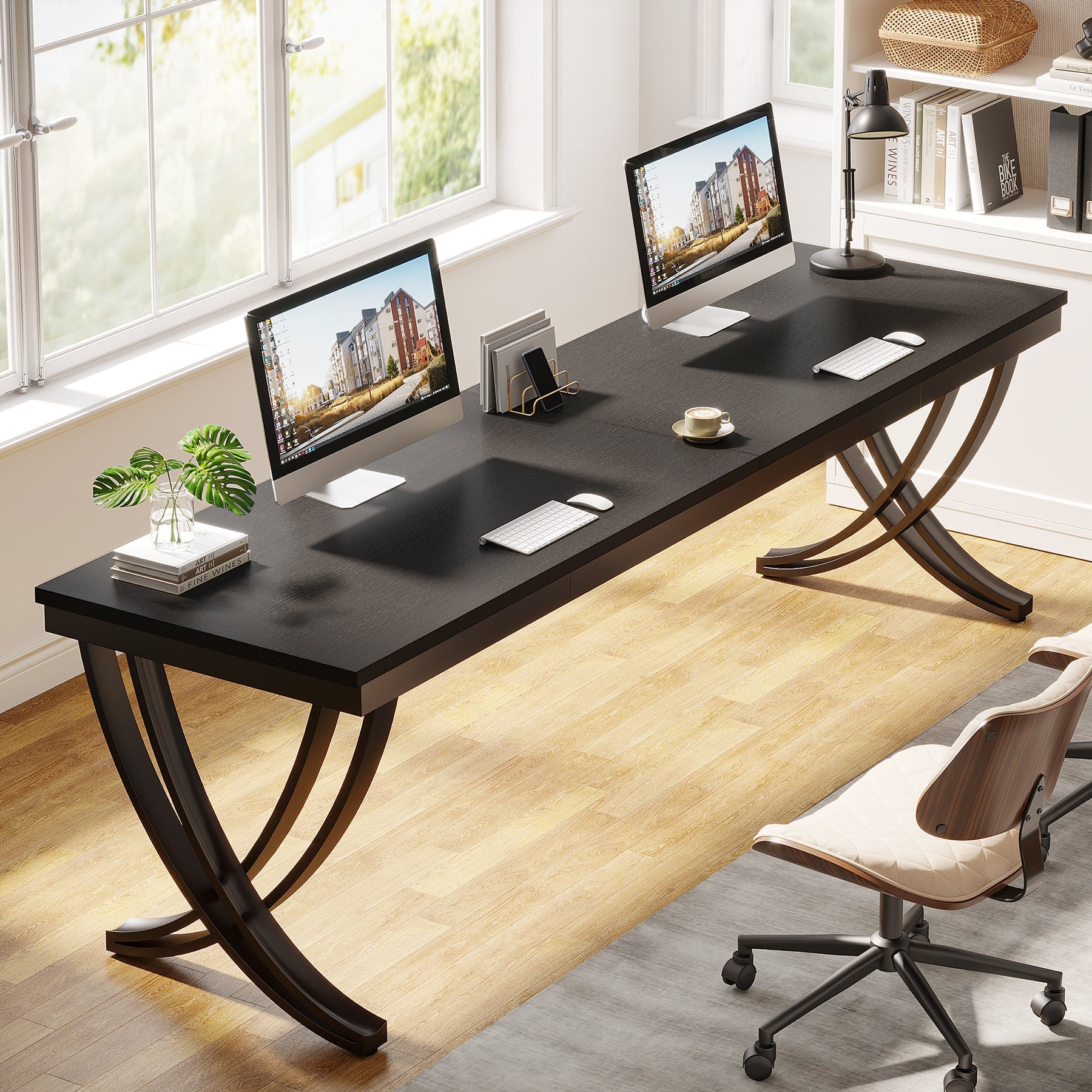 200 cm Two Person Desk Industrial Double Computer Desk with Metal Frame