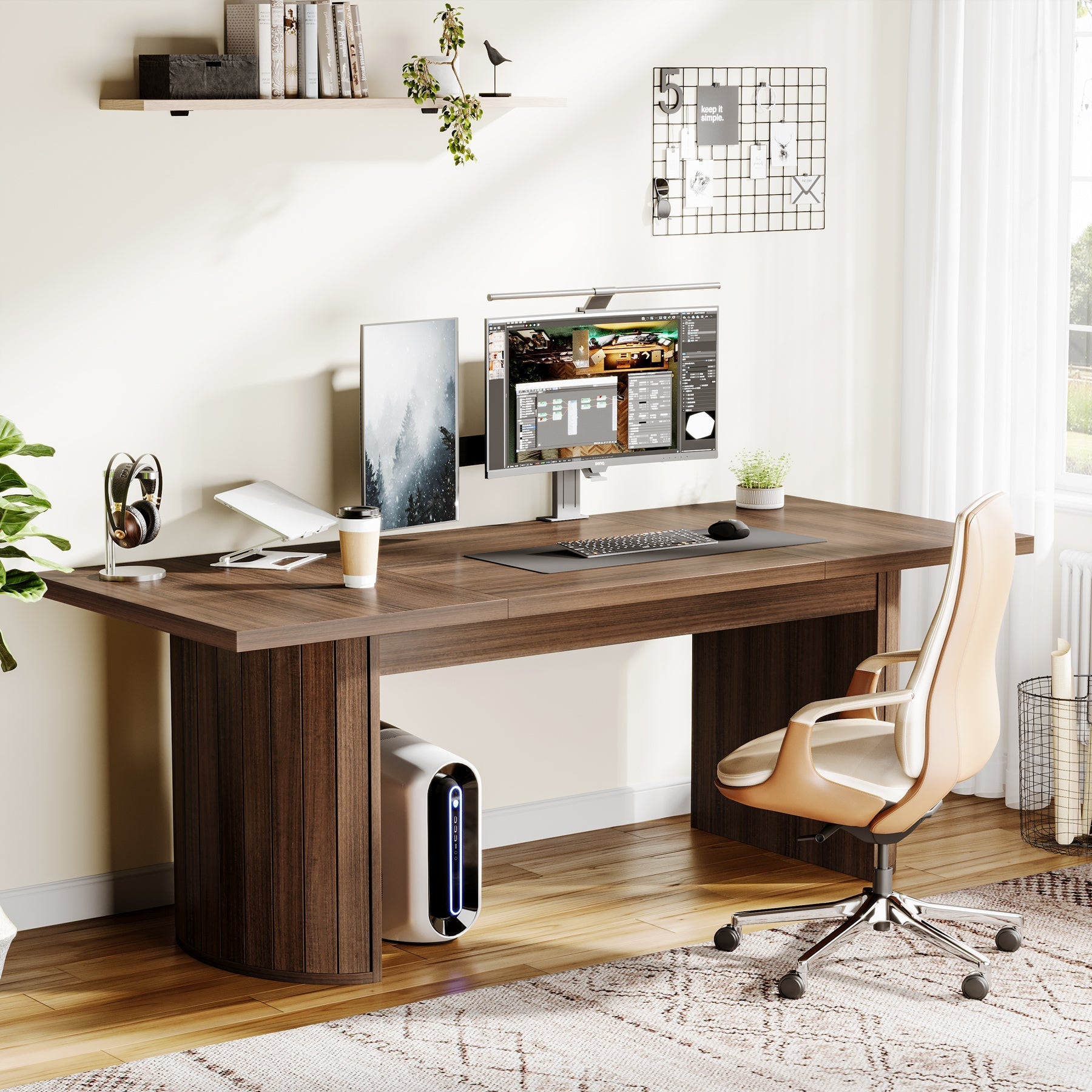 200 cm Executive Desk, Large Computer Office Desk with Double Pedestal