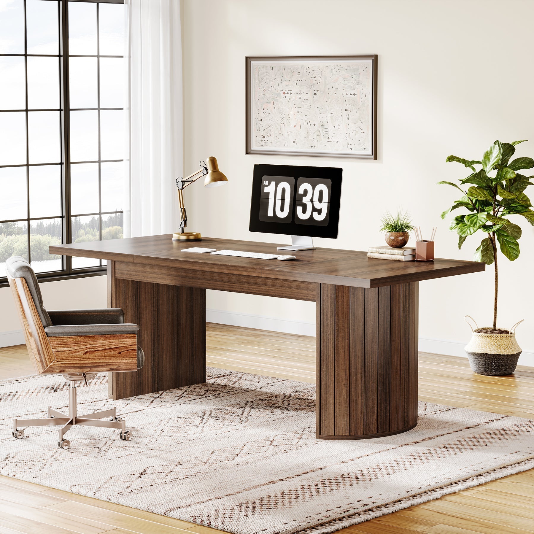 200 cm Executive Desk, Large Computer Office Desk with Double Pedestal