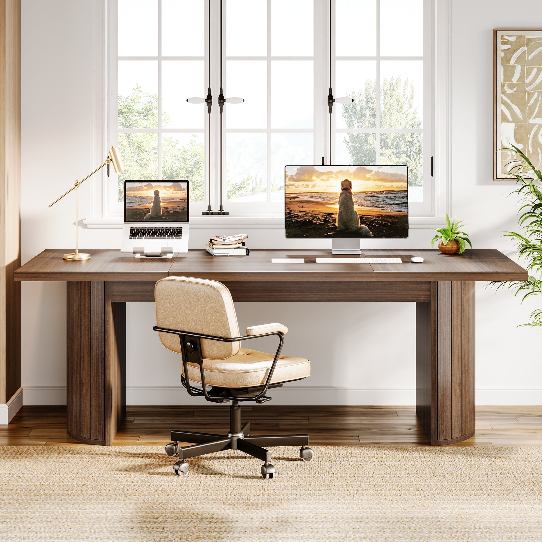 200 cm Executive Desk, Large Computer Office Desk with Double Pedestal