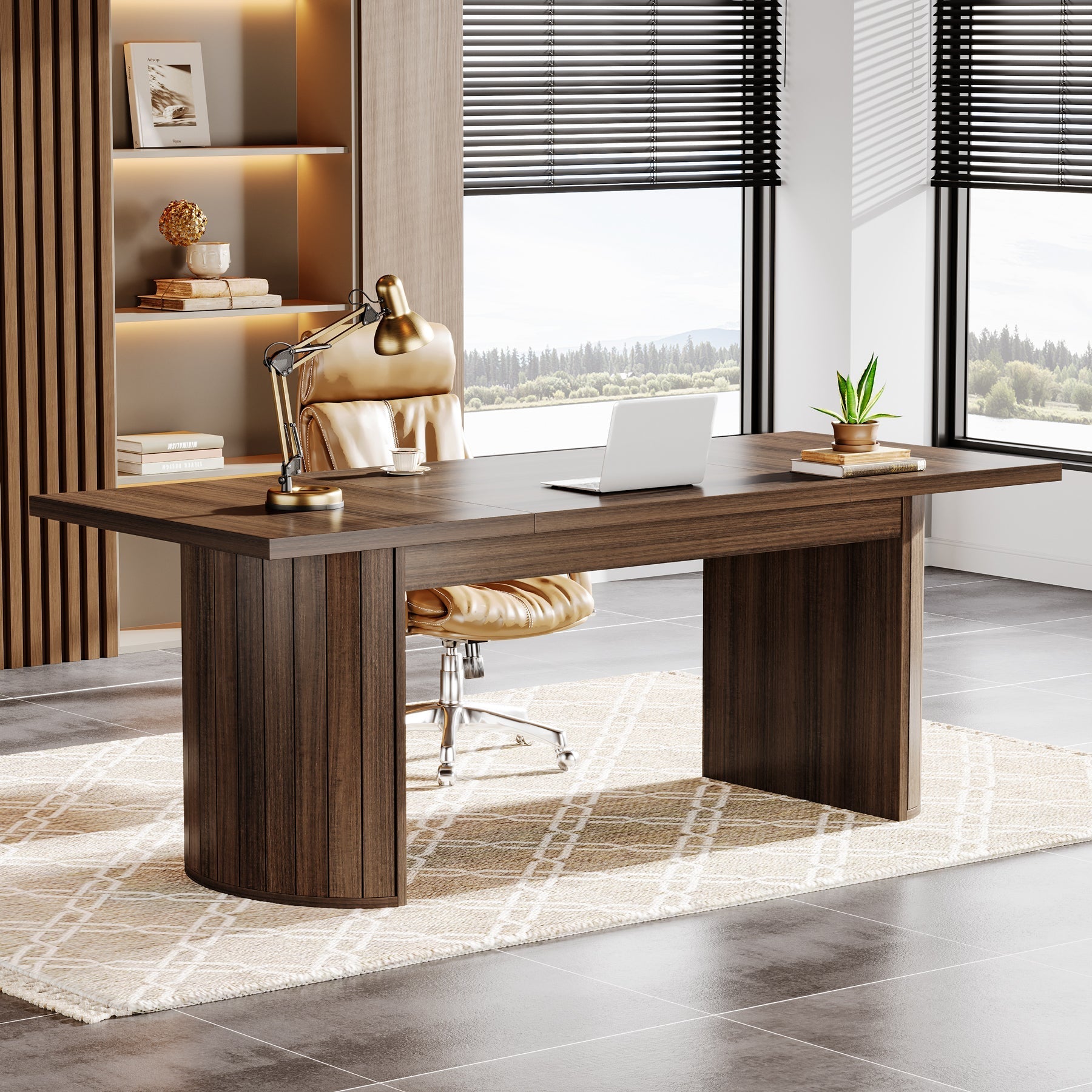 200 cm Executive Desk, Large Computer Office Desk with Double Pedestal