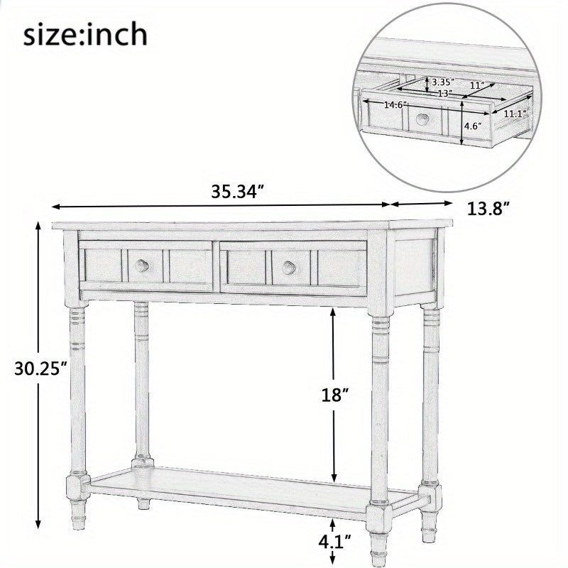 Modern Metal Console Table with Two Drawers and Bottom Shelf, Sturdy & Stylish Leg Base, No Wood, Elegant Space-Saving Solution with Espresso Finish for Entryway, Living Room (Dimensions in cm)