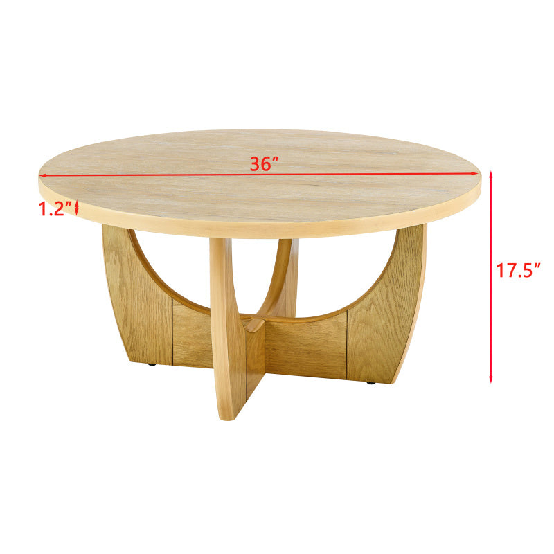 Elegant 91cm Round Oak Wood Coffee Table - Mid-Century Modern Design with Curved Legs, High Load Capacity for Living Room, Bedroom, or Reception Area