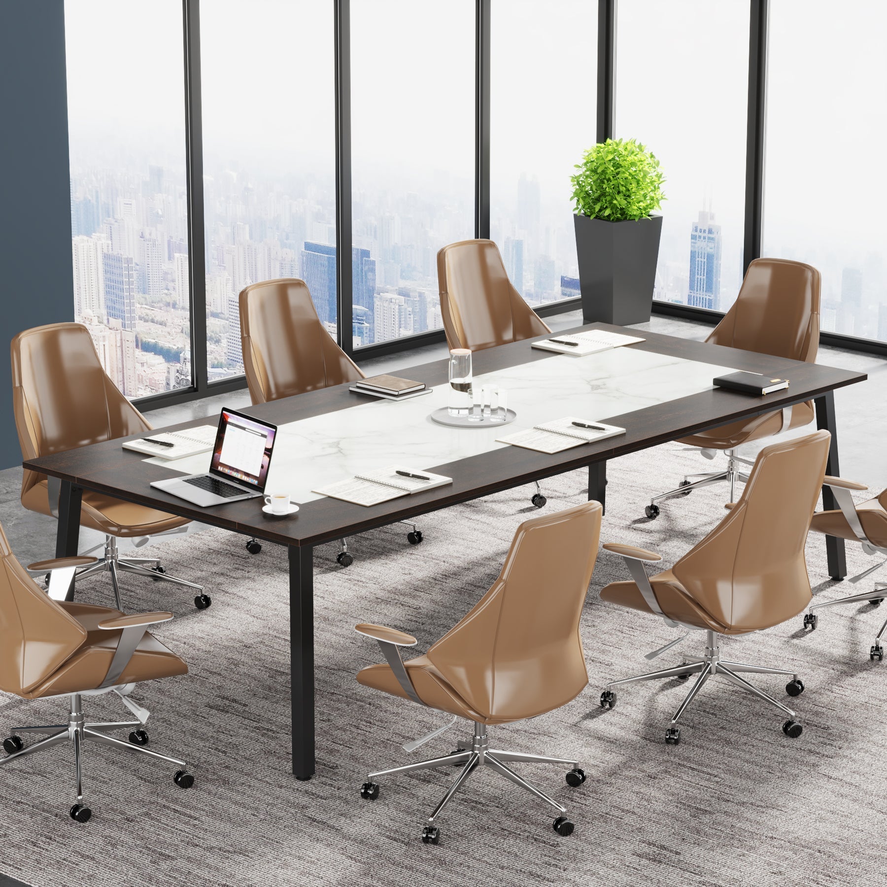 200 cm Conference Table, Rectangular Executive Desk with Metal Frame