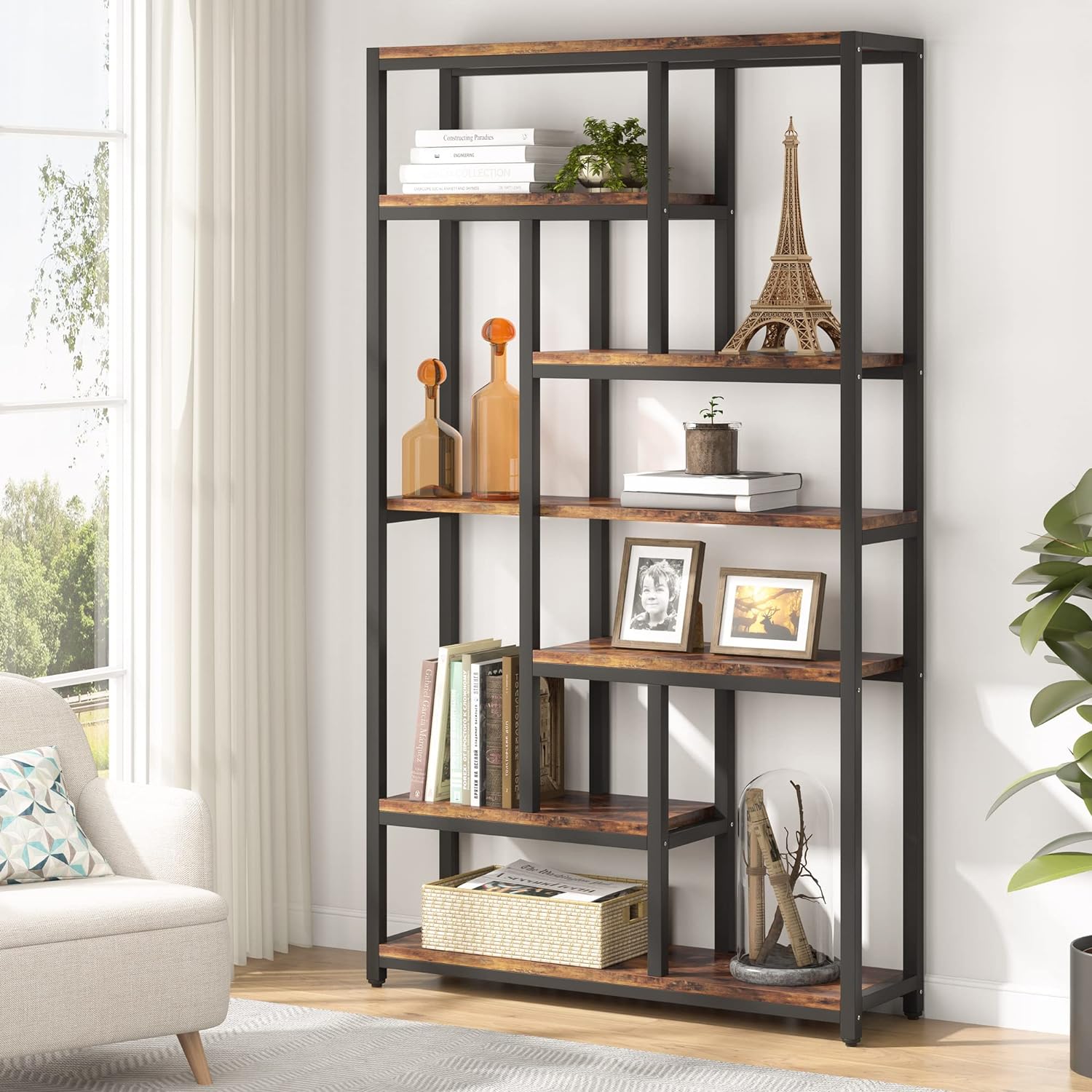 200 cm Tall Bookshelf, 7-Tier Bookcase Open Display Shelves