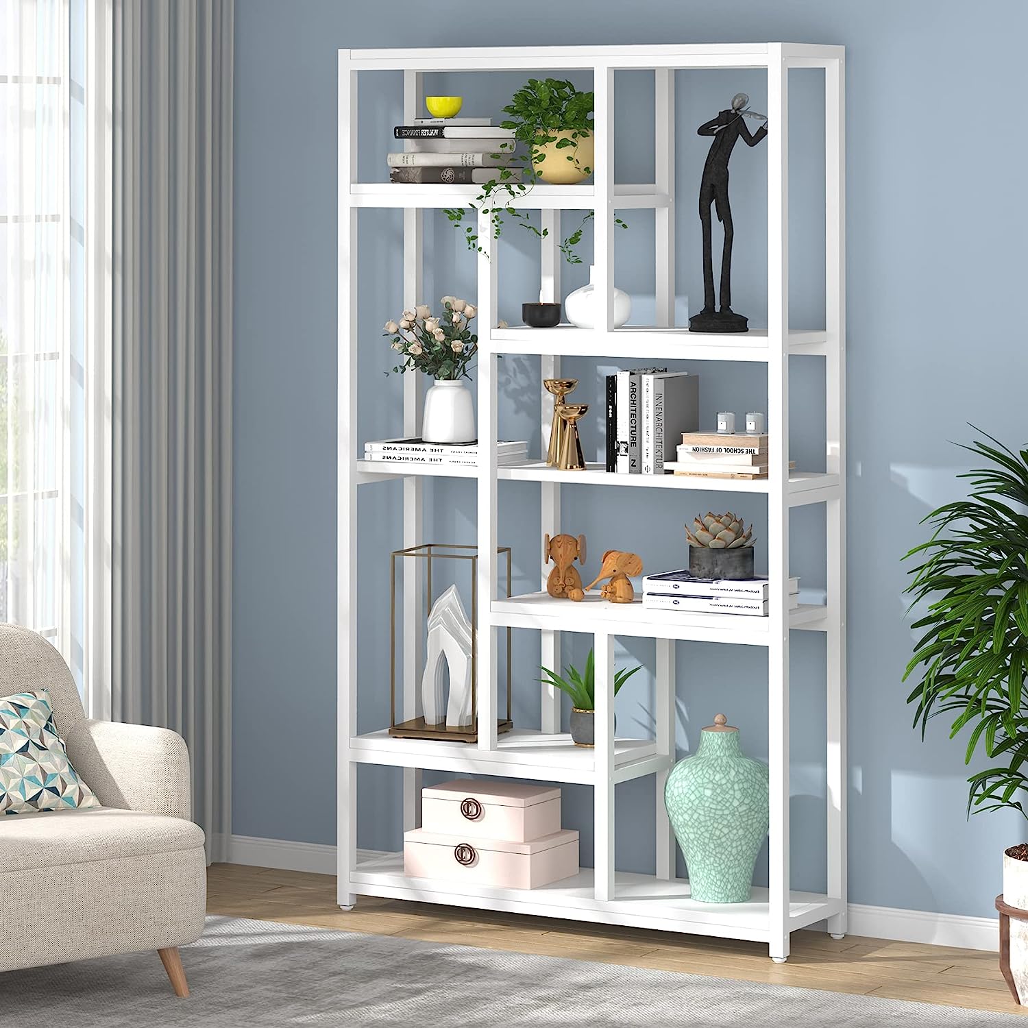 200 cm Tall Bookshelf, 7-Tier Bookcase Open Display Shelves