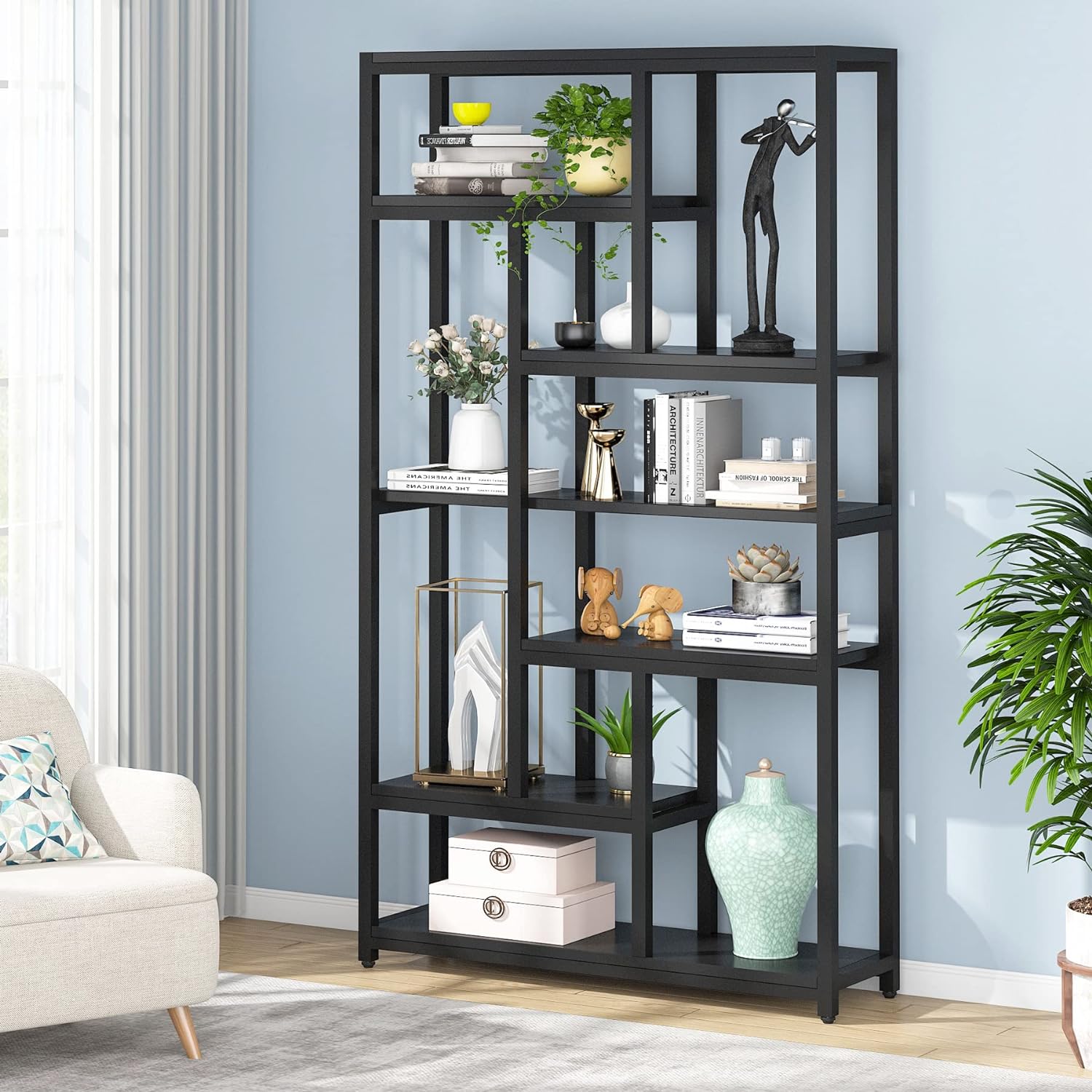 200 cm Tall Bookshelf, 7-Tier Bookcase Open Display Shelves