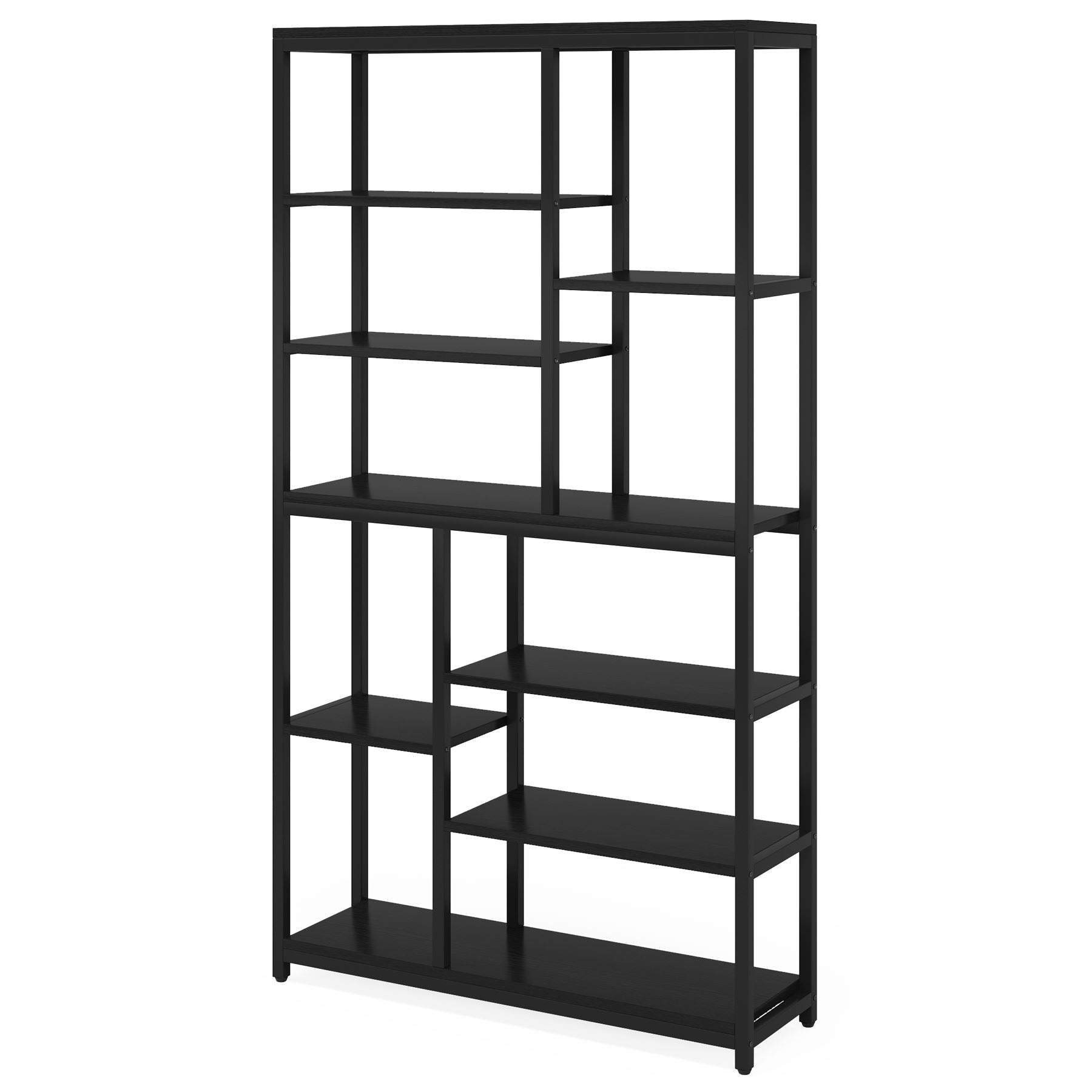 200 cm Tall Bookshelf, 8-Tier Staggered Etagere Bookcase Shelving Unit