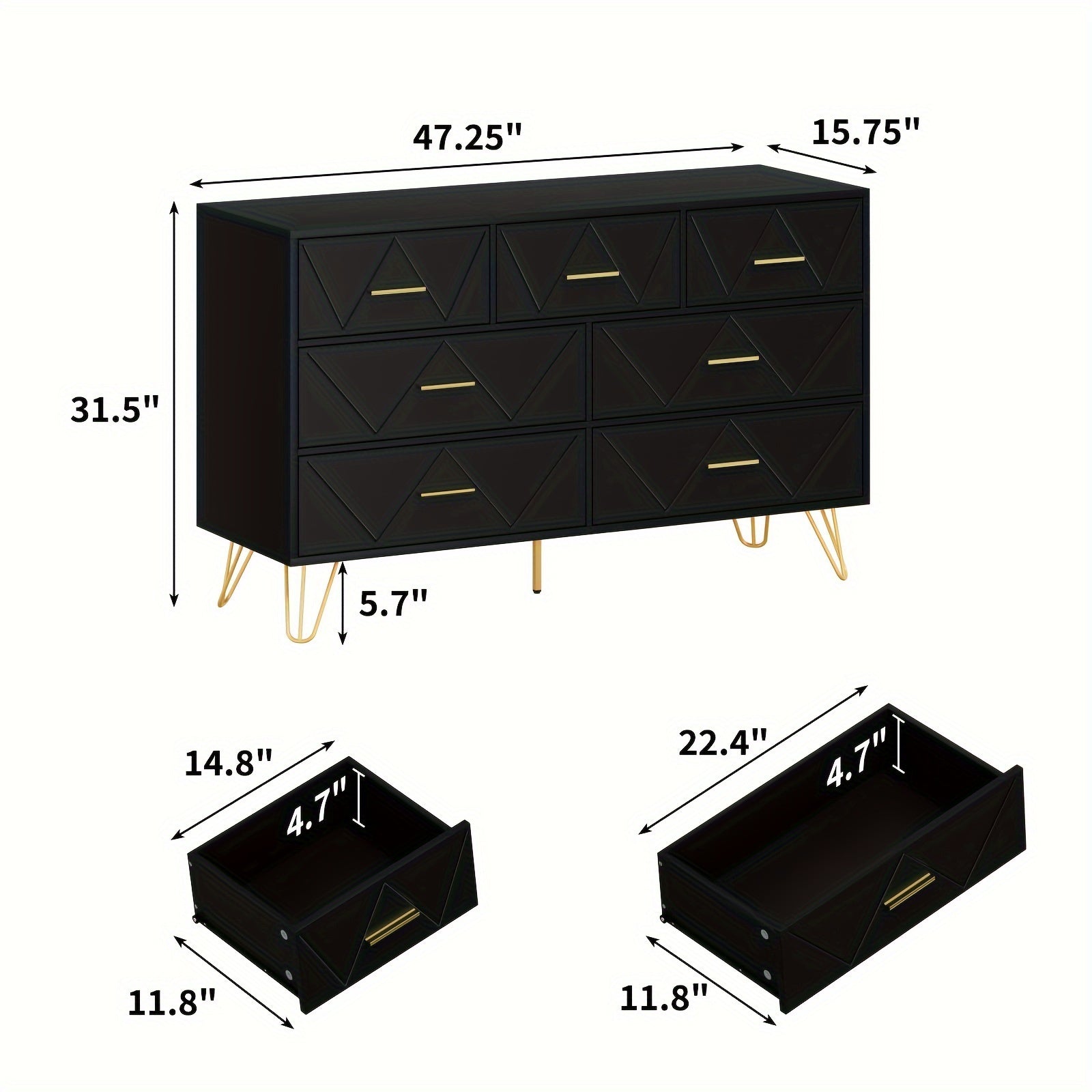 Dresser for Bedroom, 7 Drawer Dresser with Wide Drawers and Metal Handles, Wood Dressers & Chests of Drawers for Hallway, entryway.