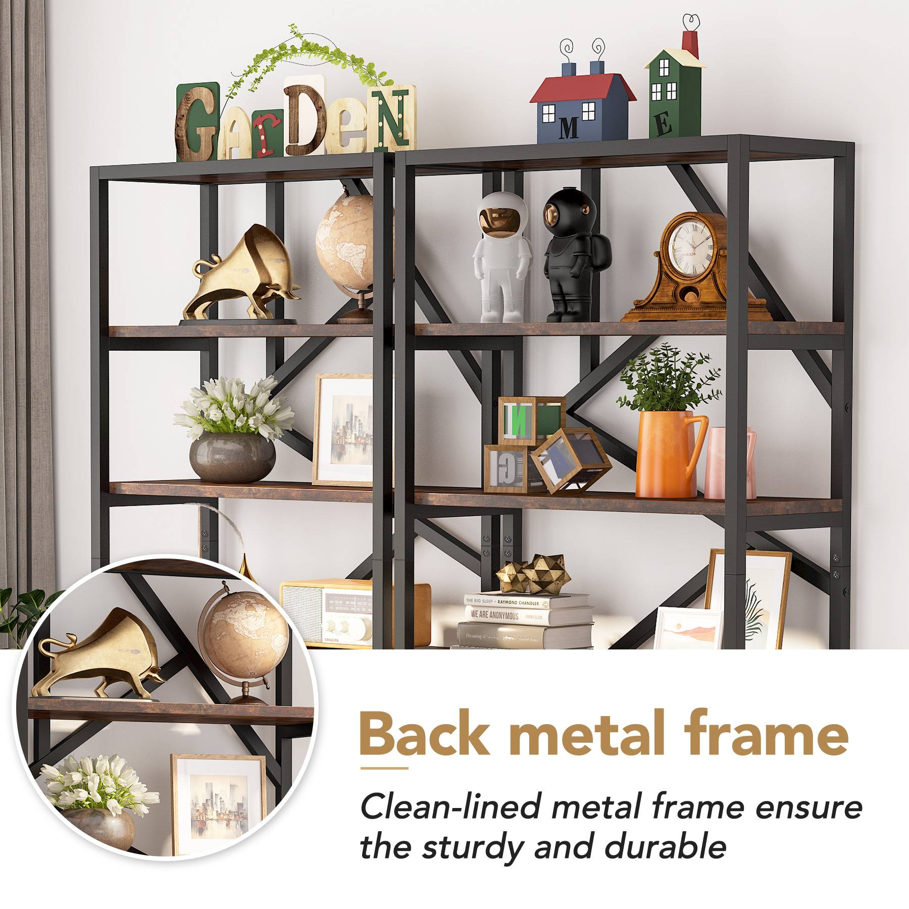 180 cm Bookshelf, Industrial Etagere Bookcase 6 Shelf Display Rack