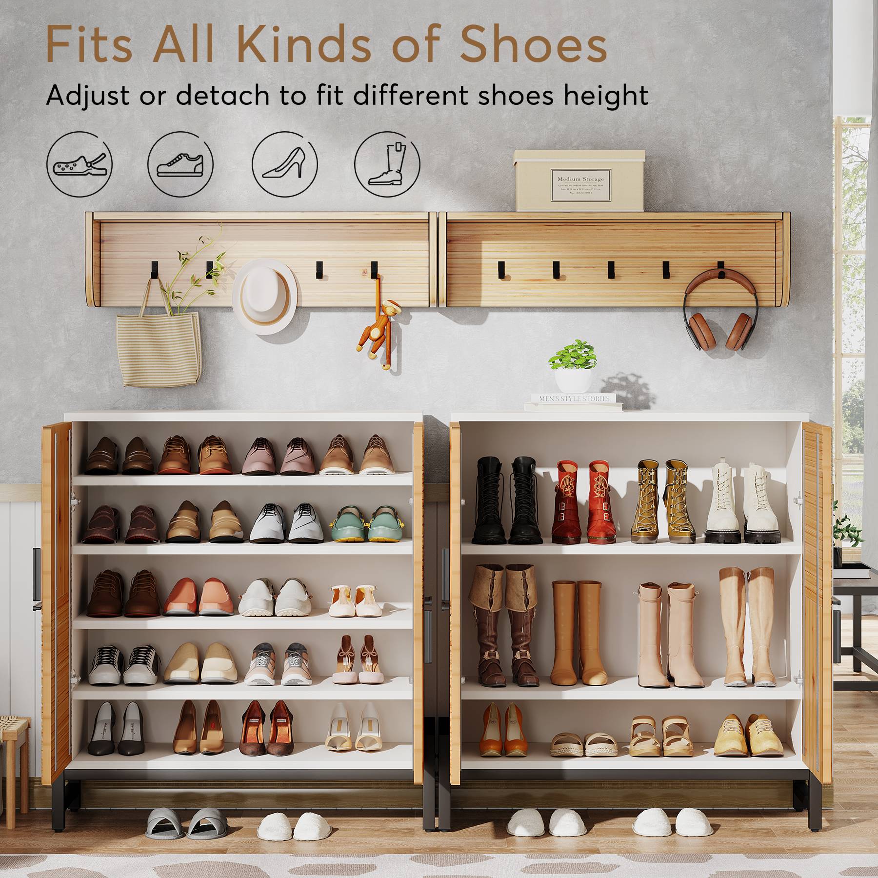 5-Tier Shoe Cabinet, Shoe Organizer with Doors & Adjustable Shelves (Approx. 127 cm)