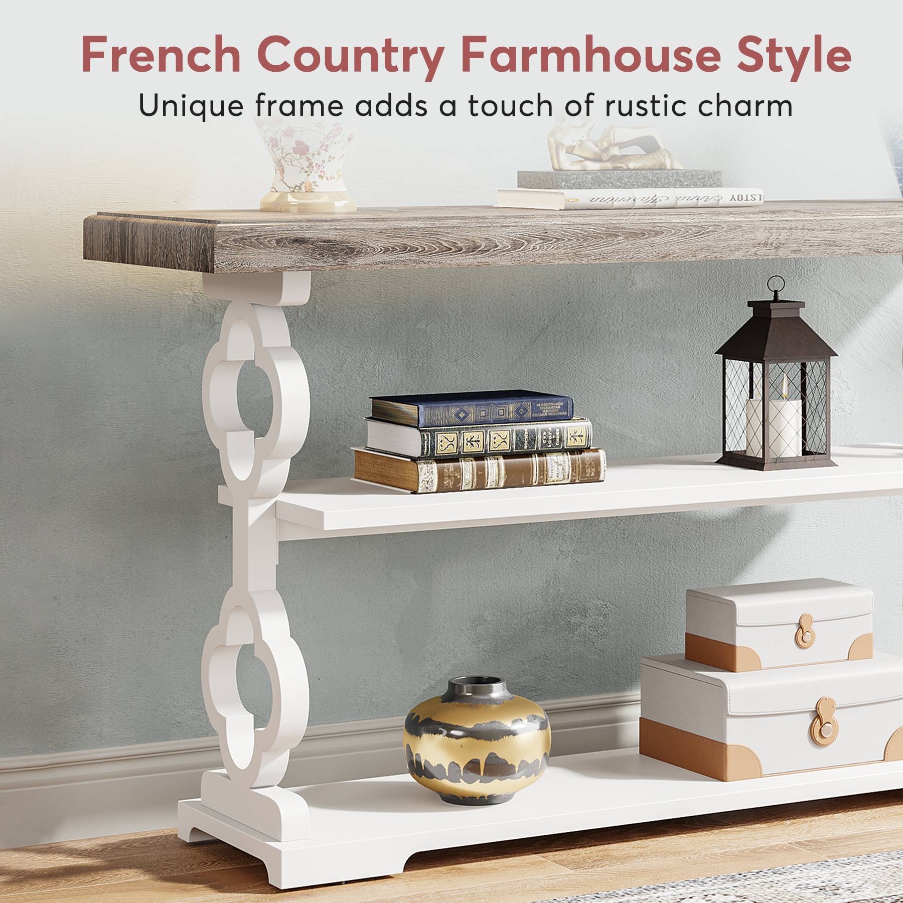 Farmhouse Console Table, 140 cm Entryway Sofa Table with Storage Shelves