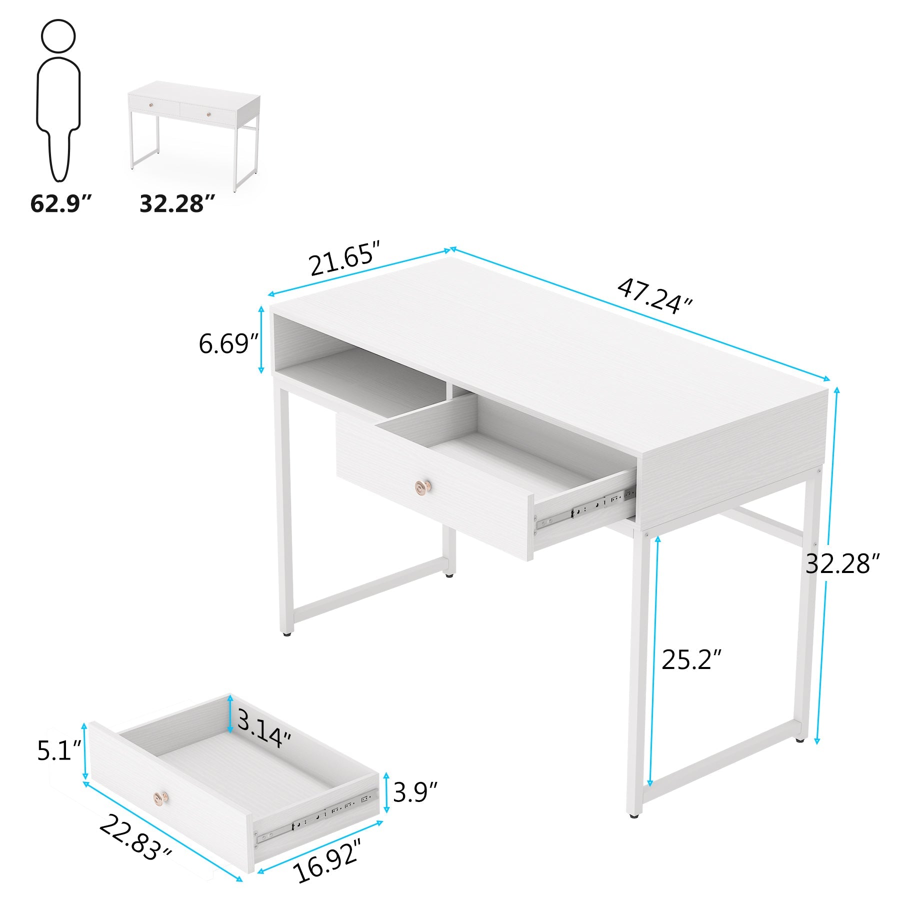 119.4 cm Computer Desk Modern Writing Desk with 2 Drawers