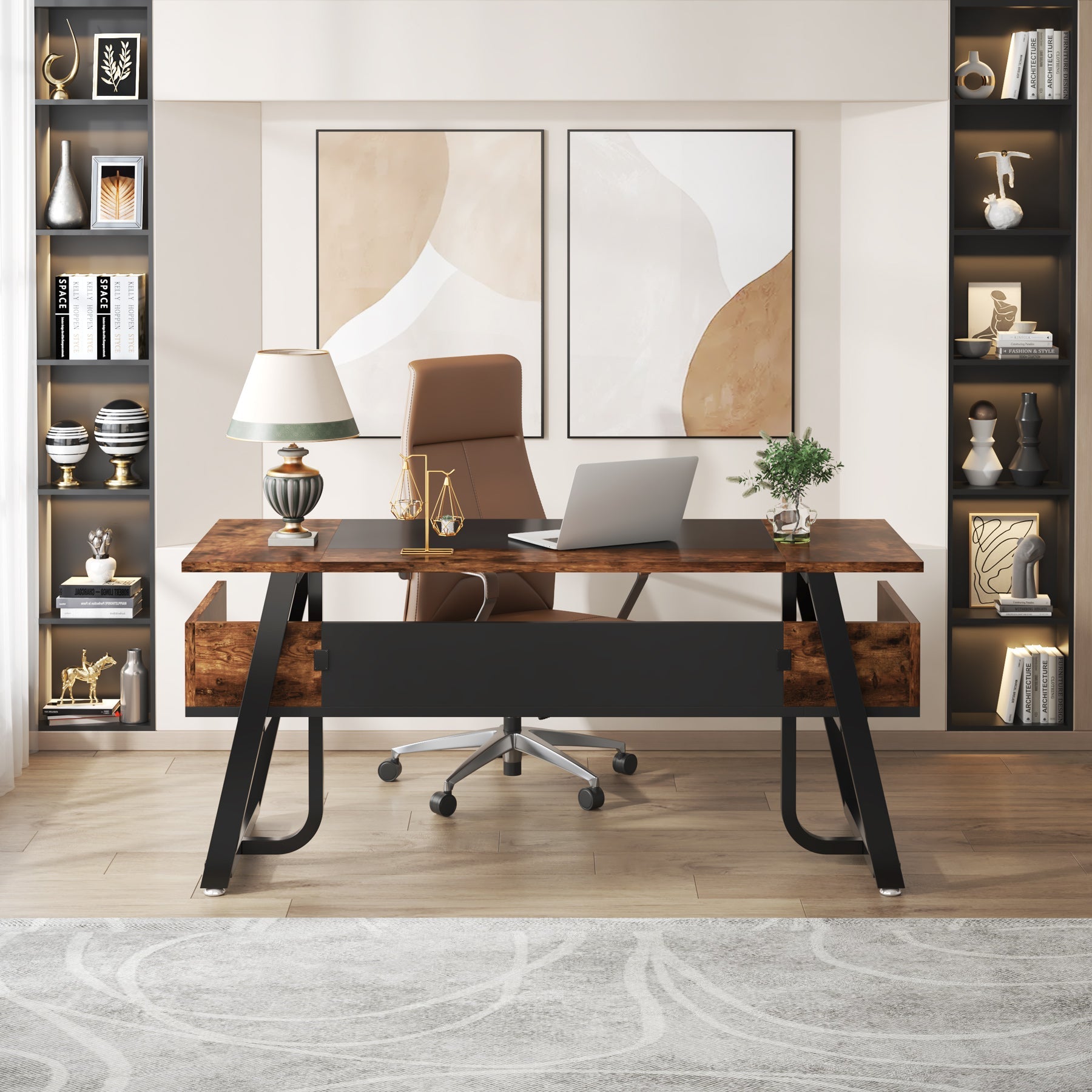 160 cm Executive Desk Computer Office Desk with Storage Shelf