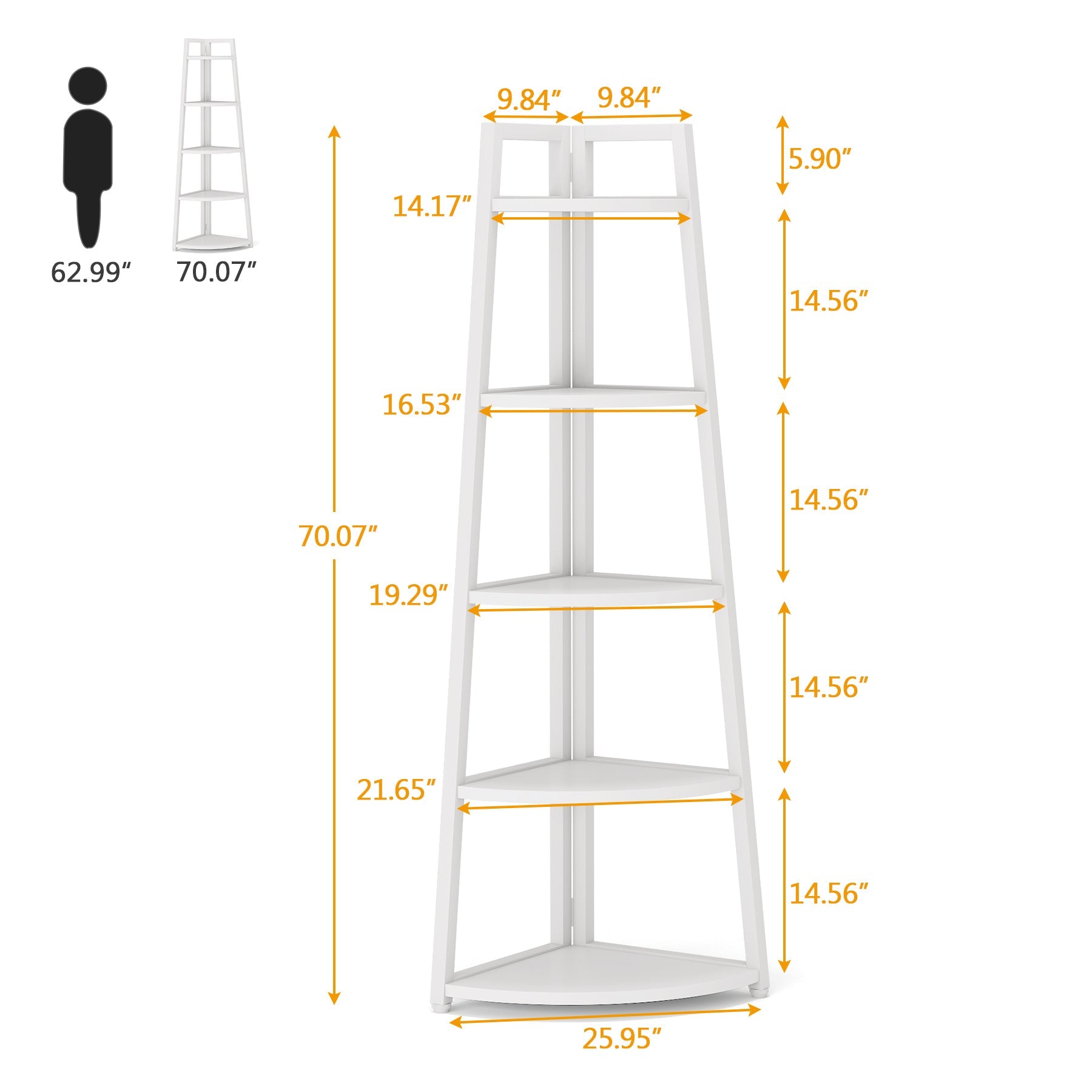 178 cm Corner Shelf, 5-Tier Corner Storage Rack Ladder Bookcase