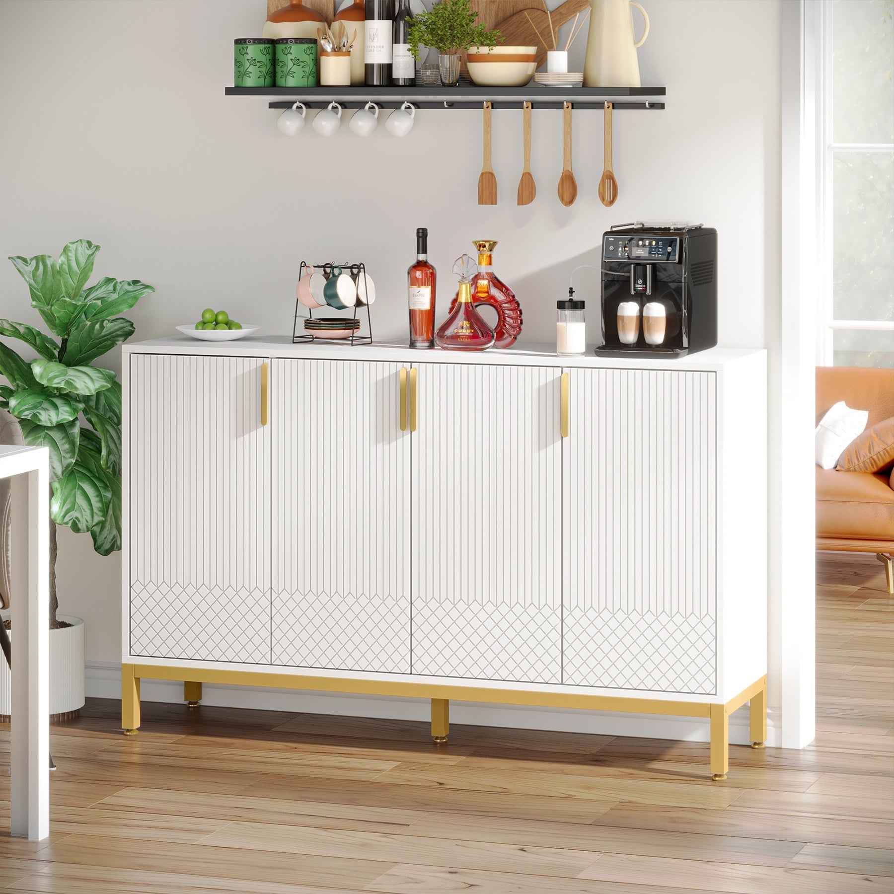 Modern Sideboard Buffet, 150 cm Luxury Buffet Storage Cabinet with 4 Doors