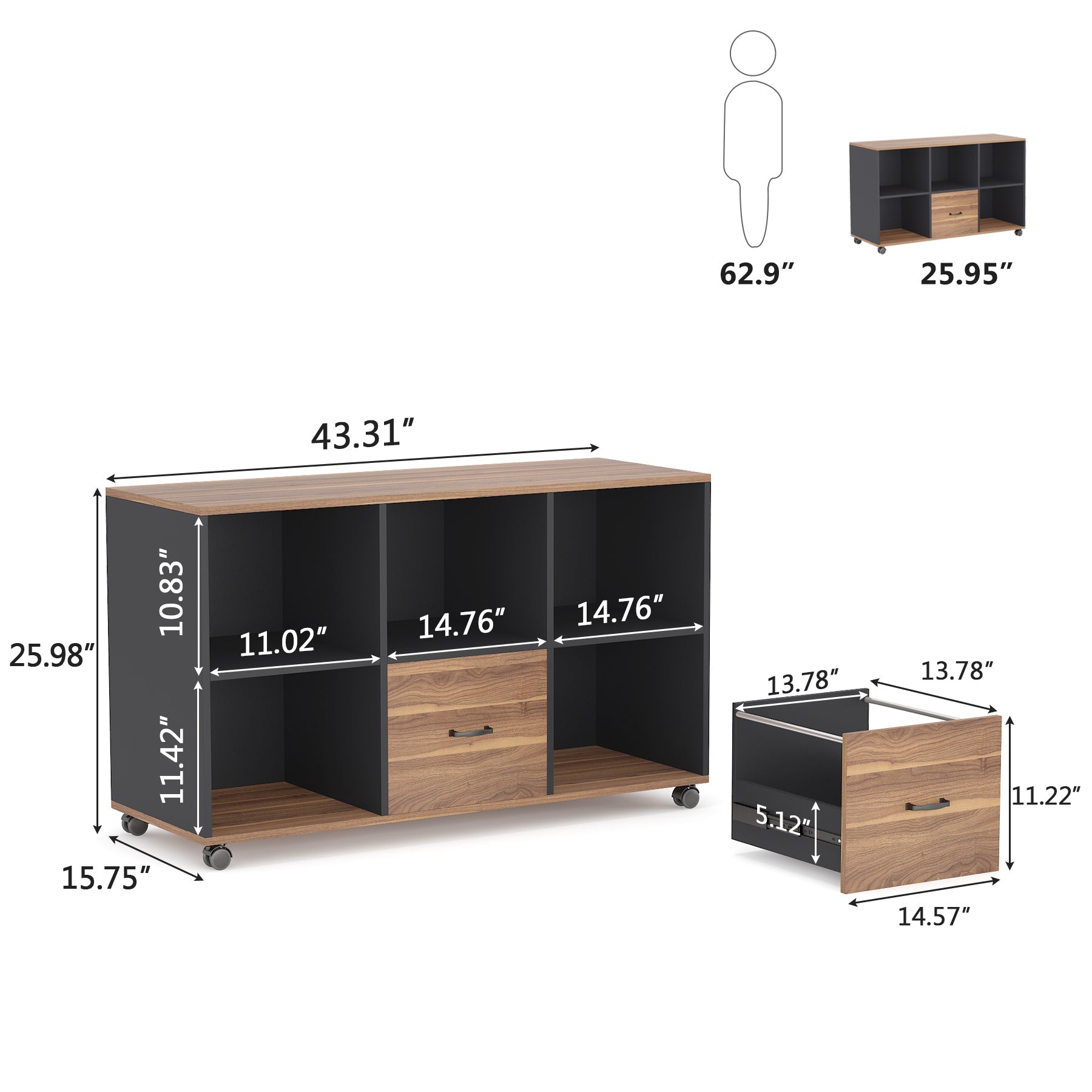 109.22 cm File Cabinet, Mobile Filing Storage Cabinet for Letter Size