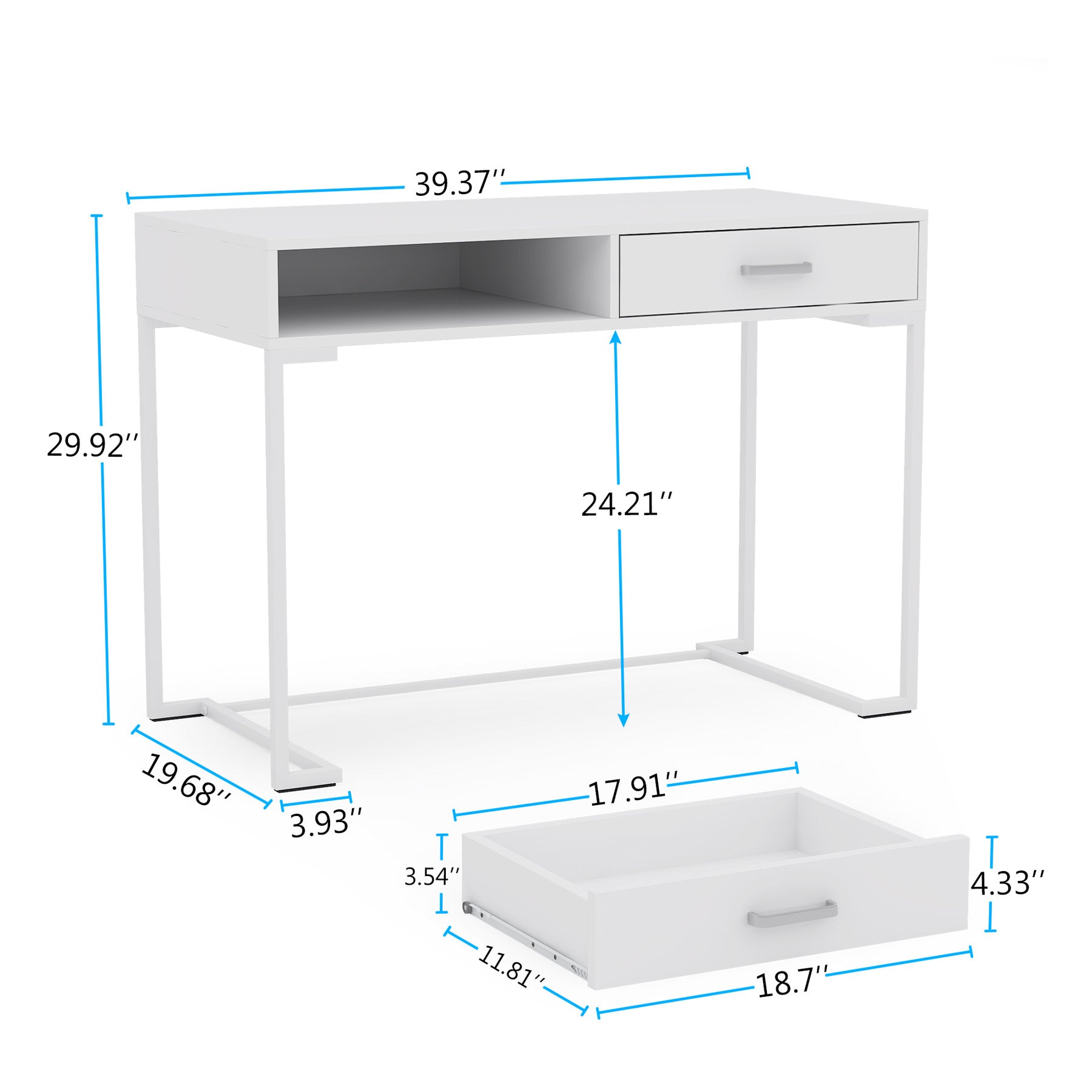 99 cm Computer Desk with Drawers, Modern Writing Desk Study Desk