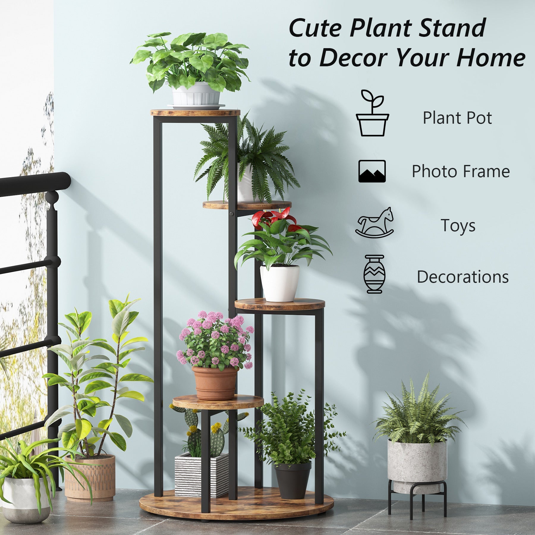 4-Tier Plant Stand, Multiple Potted Plants Holder Corner Flower Shelf (Approx. 102 cm)