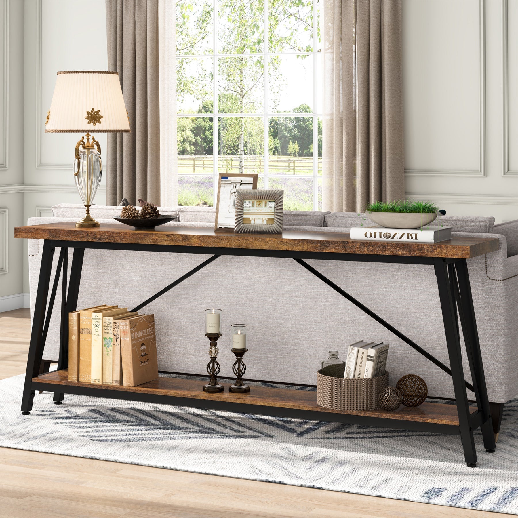 180 cm Console Table, Extra Long Sofa Table Behind Couch