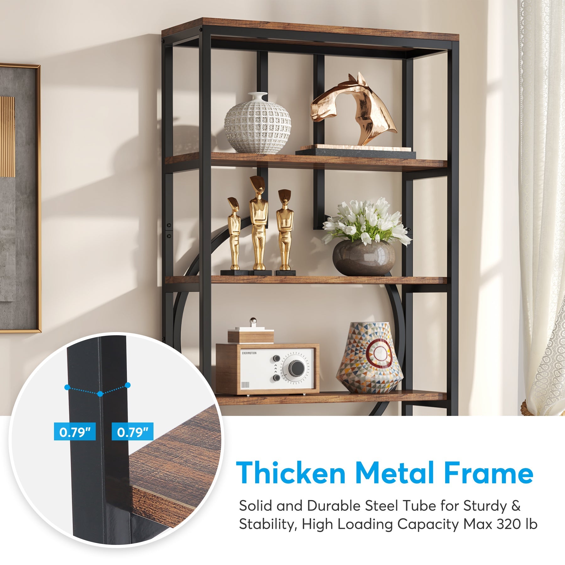 6-Tier Bookshelf, 180 cm Industrial Bookcase Display Shelf