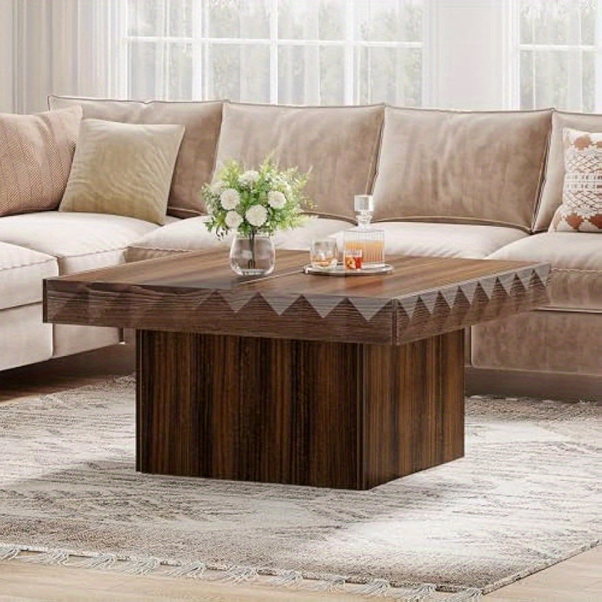 Square Coffee Table for Living Room, 90cm Wooden Coffee Table with Thickened Tabletop, Modern Center Table Cocktail Table Tea Table, Walnut