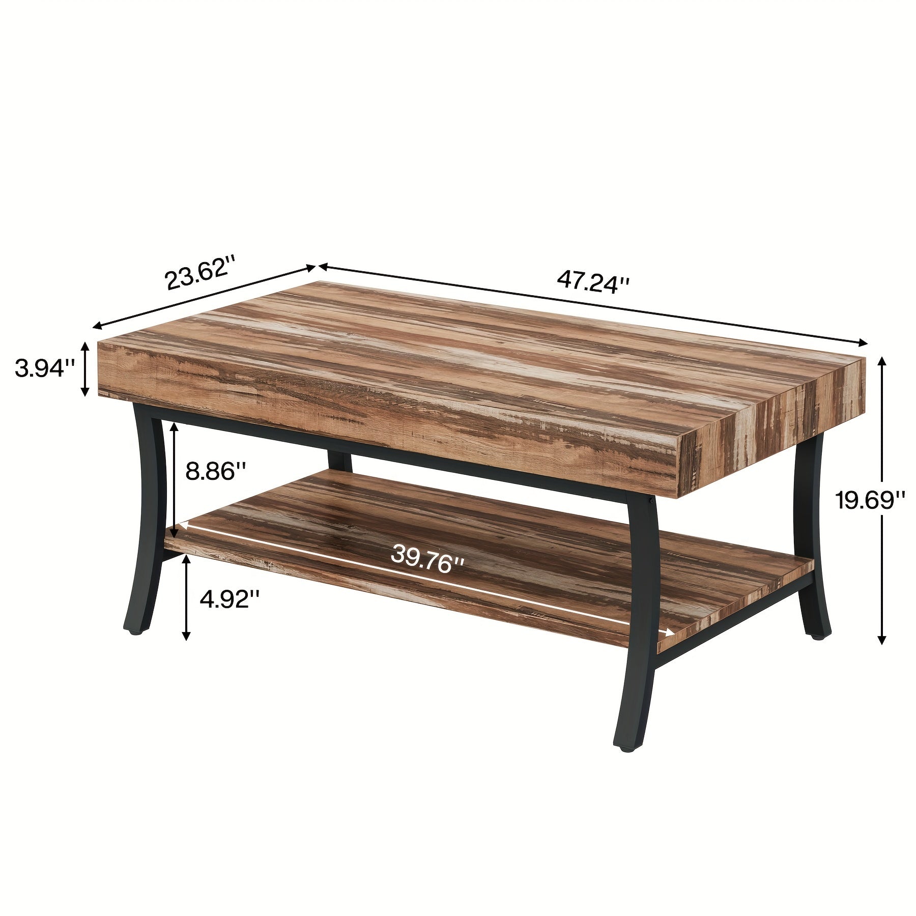 Charming Farmhouse Coffee Table With Storage, 2-Tier Rustic Industrial Design, Wooden Low Rectangle Table Ideal For Cocktails Or Tea, Perfect Centerpiece For Your Living Room