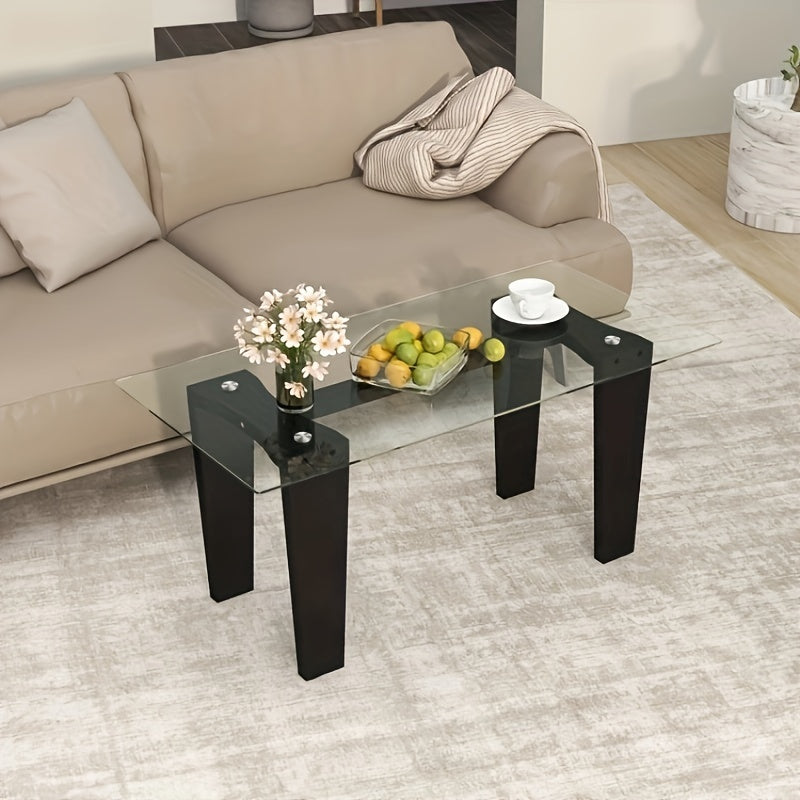 Modern Metal and Acrylic Coffee Table, 99cm Rectangular Glass Top Center Table, with Solid Rubber Legs, for Living Room Furniture Set