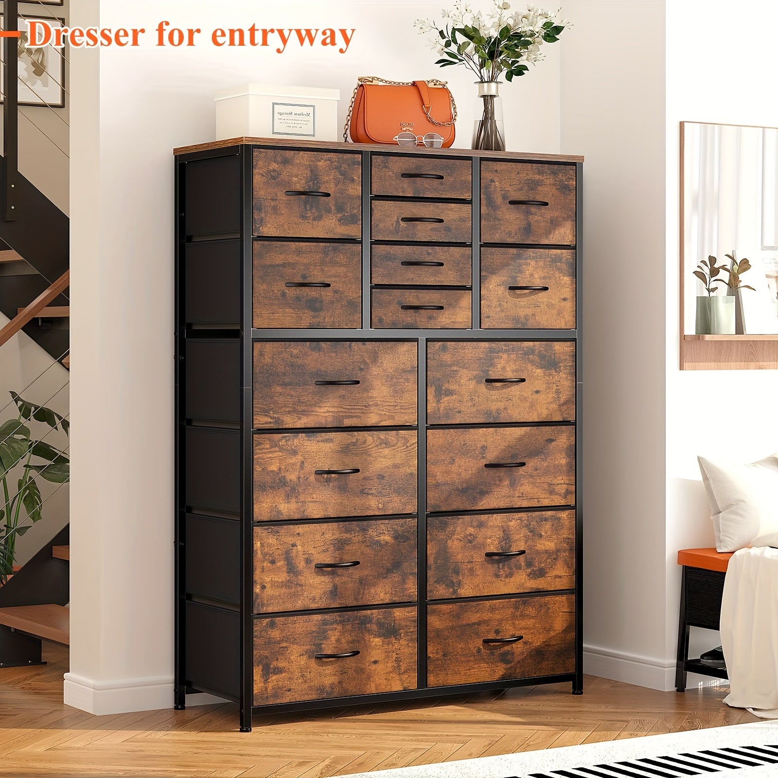 Dresser For Bedroom With 16 Drawer, Dressers & Chests Of Drawers, Tall Dresser For Bedroom, Fabric Dresser Bedroom Furniture With Drawer For Closet Entryway, Dresser Organizer With Fabric Bins For Lab