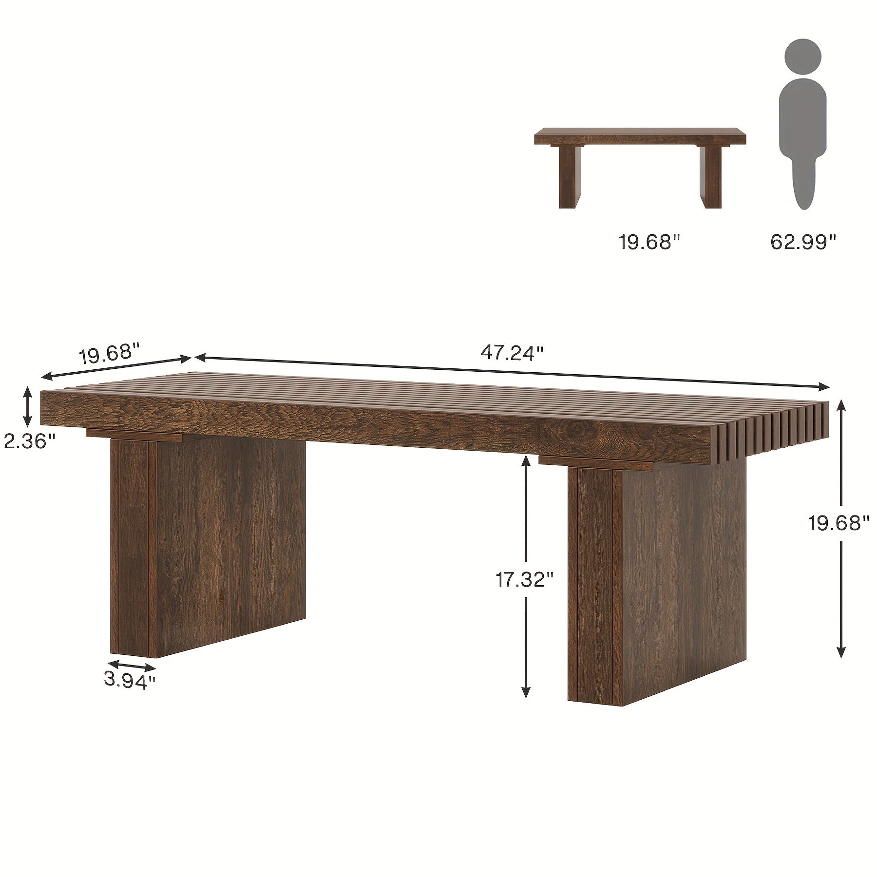 Rectangle Coffee Table, 122cm Wood Modern Coffee Table Cocktail Table For Living Room, Farmhouse Coffee Table Center Table Tea Table With Slat Tabletop