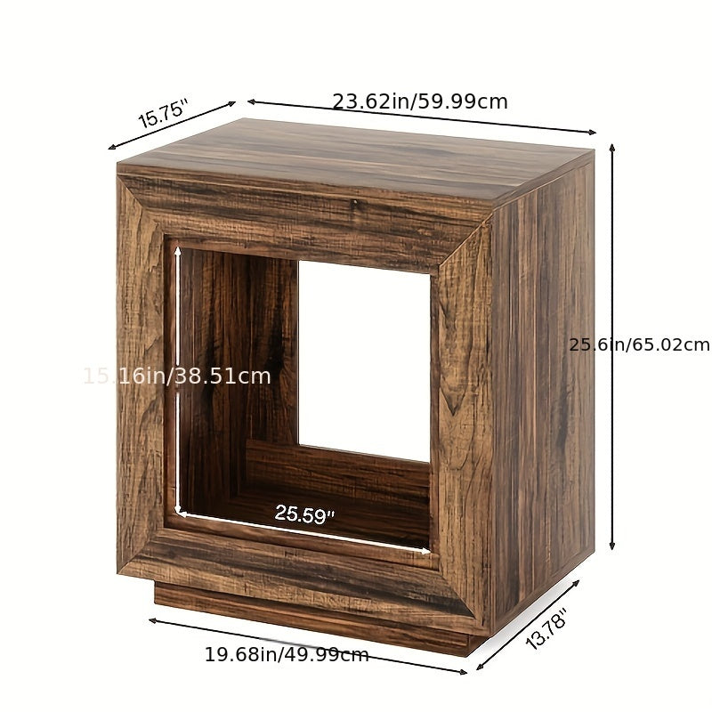 64cm Solid Wood Side Table, Square Side Table, Bedside Table with Storage Function