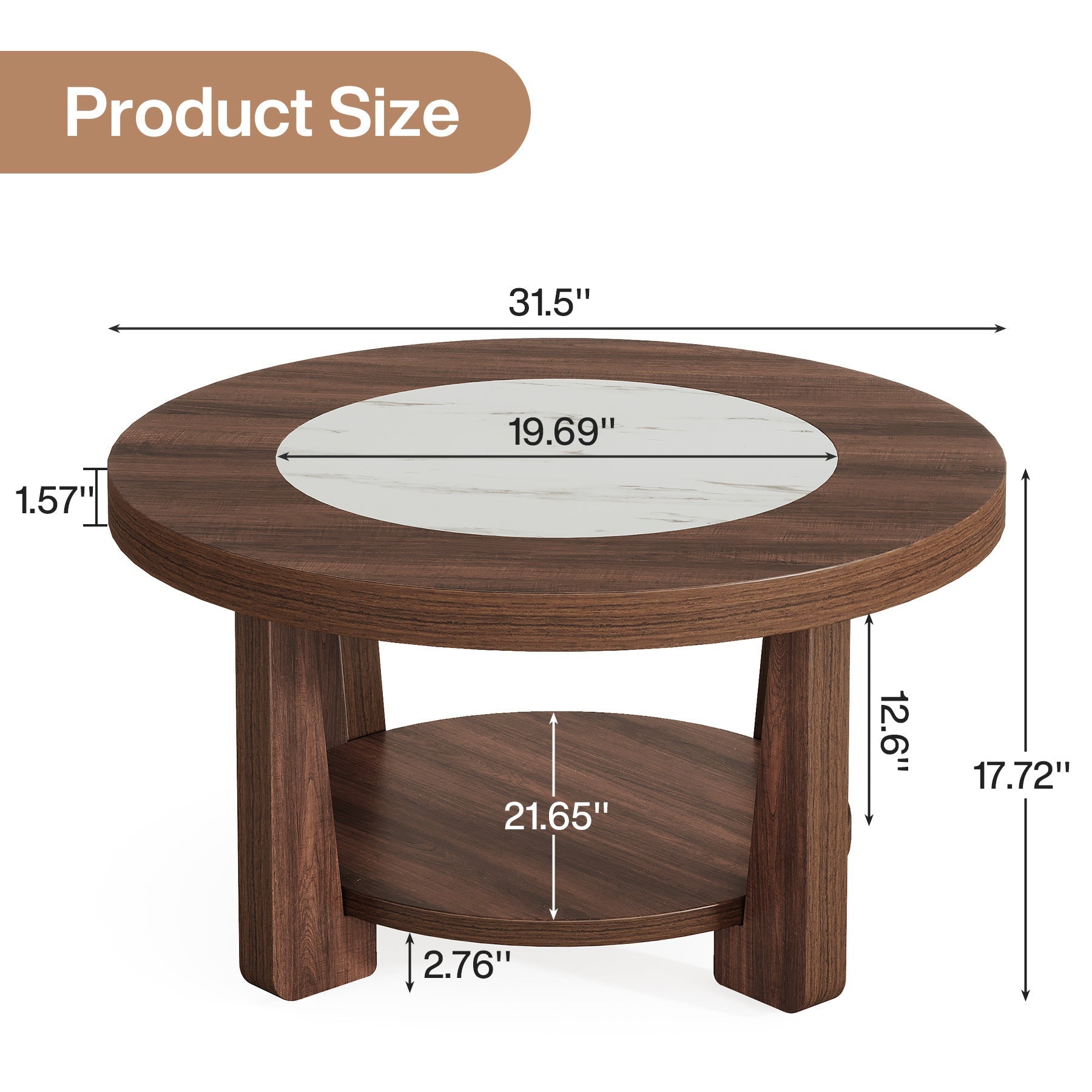 Vintage Coffee Table, Casual Style Solid Wood Round Coffee Table for Living Room, Industrial 2-Tier Circle Wooden Accent Center Table with Storage, Tribesigns