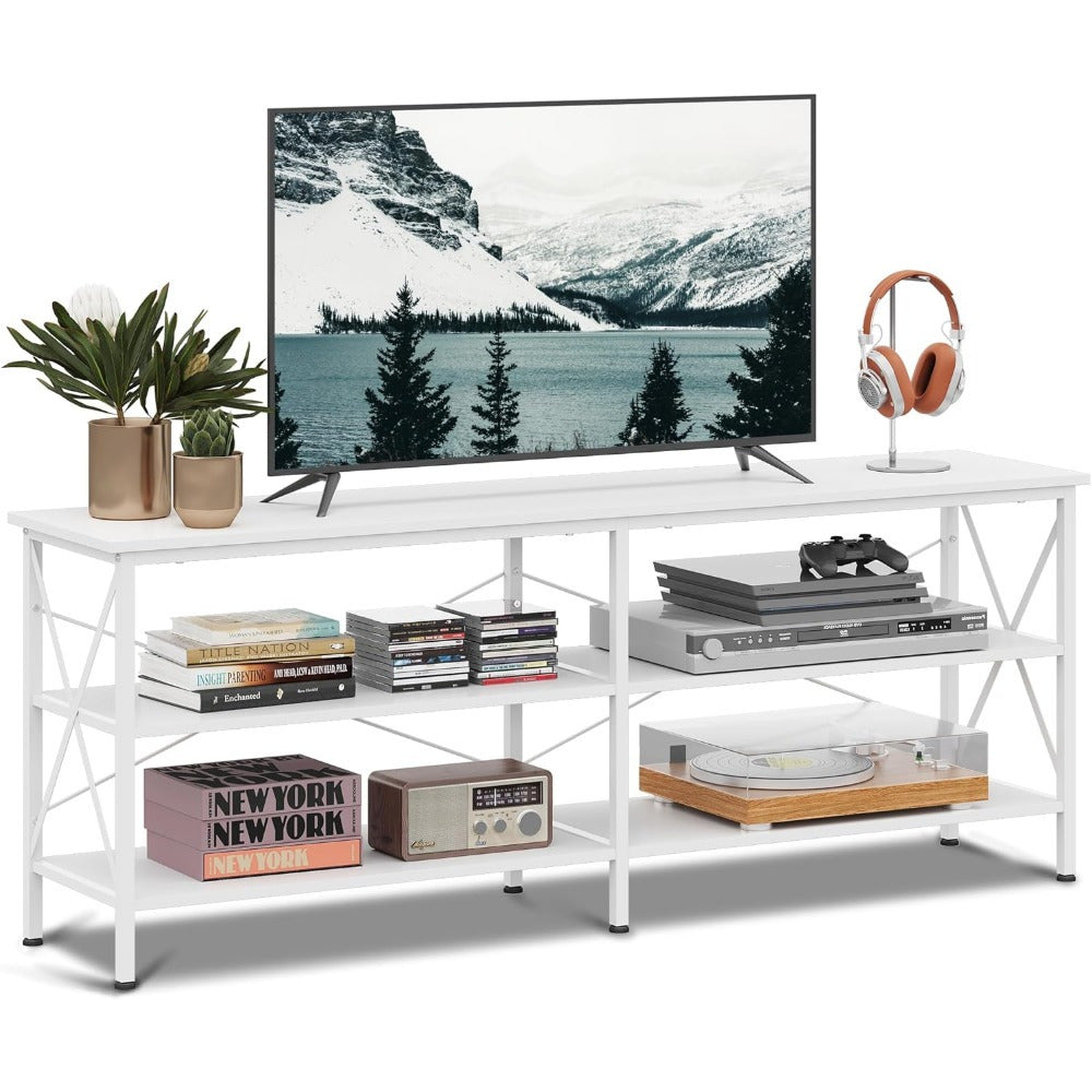 Versatile 3-Tier Steel & Wood TV Stand - Perfect for Indoor/Outdoor Use, Fits Up to 70" TVs, Ideal for Living Room & Bedroom Storage, Best for Christmas, Perfect for Thanksgiving