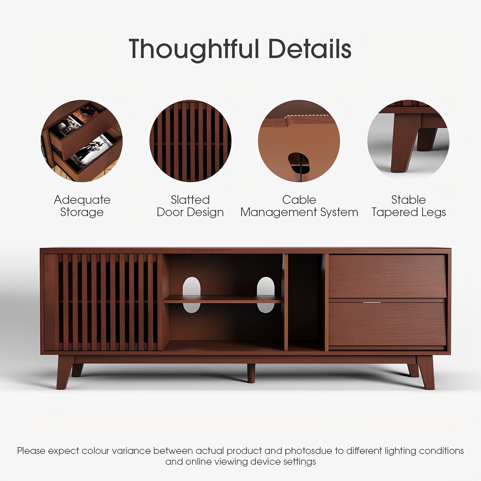 TV Cabinet for 75-inch and above TVs, with 2 drawers in medieval modern design, including storage cabinet in entertainment center, large retro media console, suitable for 66-inch long TV cabinet in living room - Walnut color