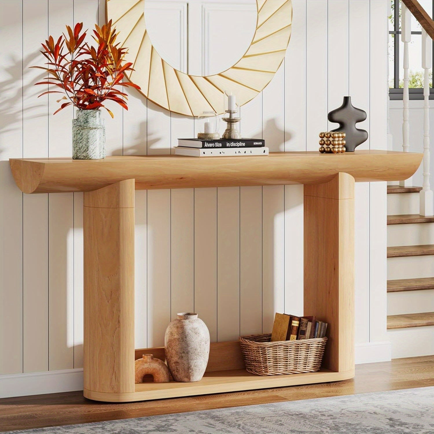 140 cm Farmhouse Console Table, Long Entryway Table with Storage, Narrow Sofa Table Behind The Couch, Industrial Hallway Accent Tables for Entrance Living Room, Unique Wooden Decor Furniture, Thanksgiving/Christmas Decorations