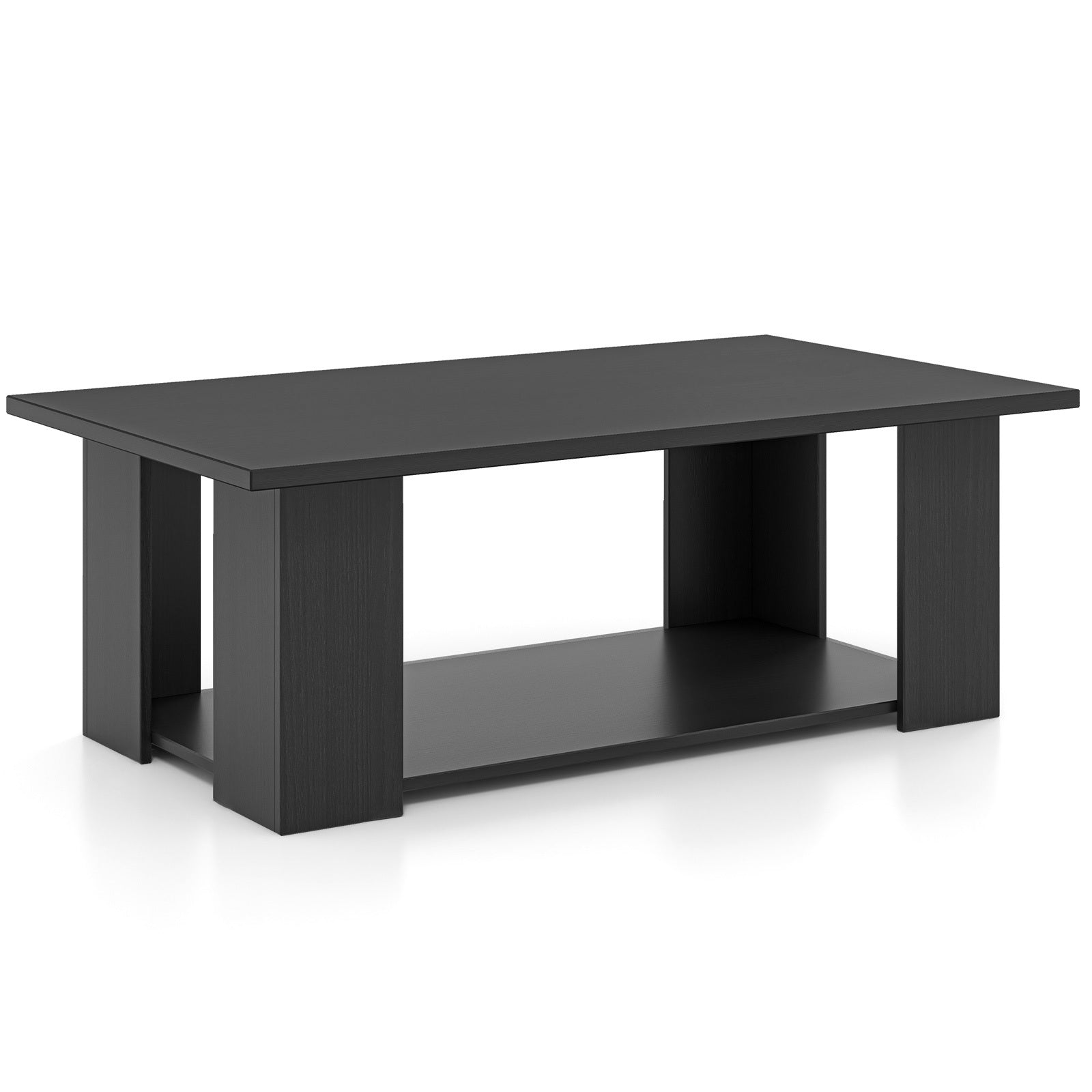 Elegant 2-Tier Coffee Table with Storage Shelf - Modern Center Cocktail Table for Living Room, Durable Hardwood Construction