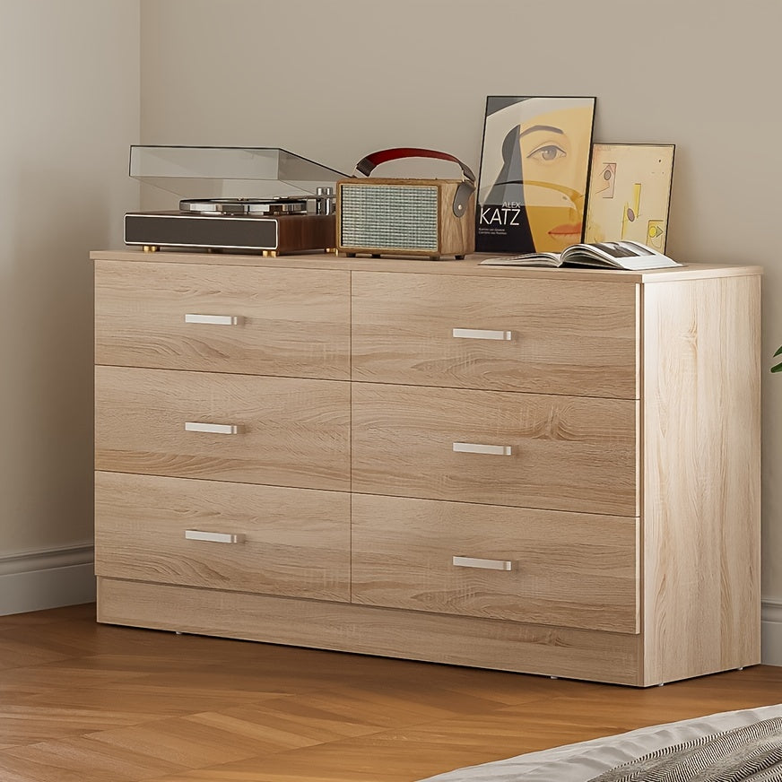 6 Drawer Dresser For Bedroom With Deep Drawers, Large Wood Dressers & Chest Of Drawers Handle Free, Modern Long Dressers For Closet Living Room