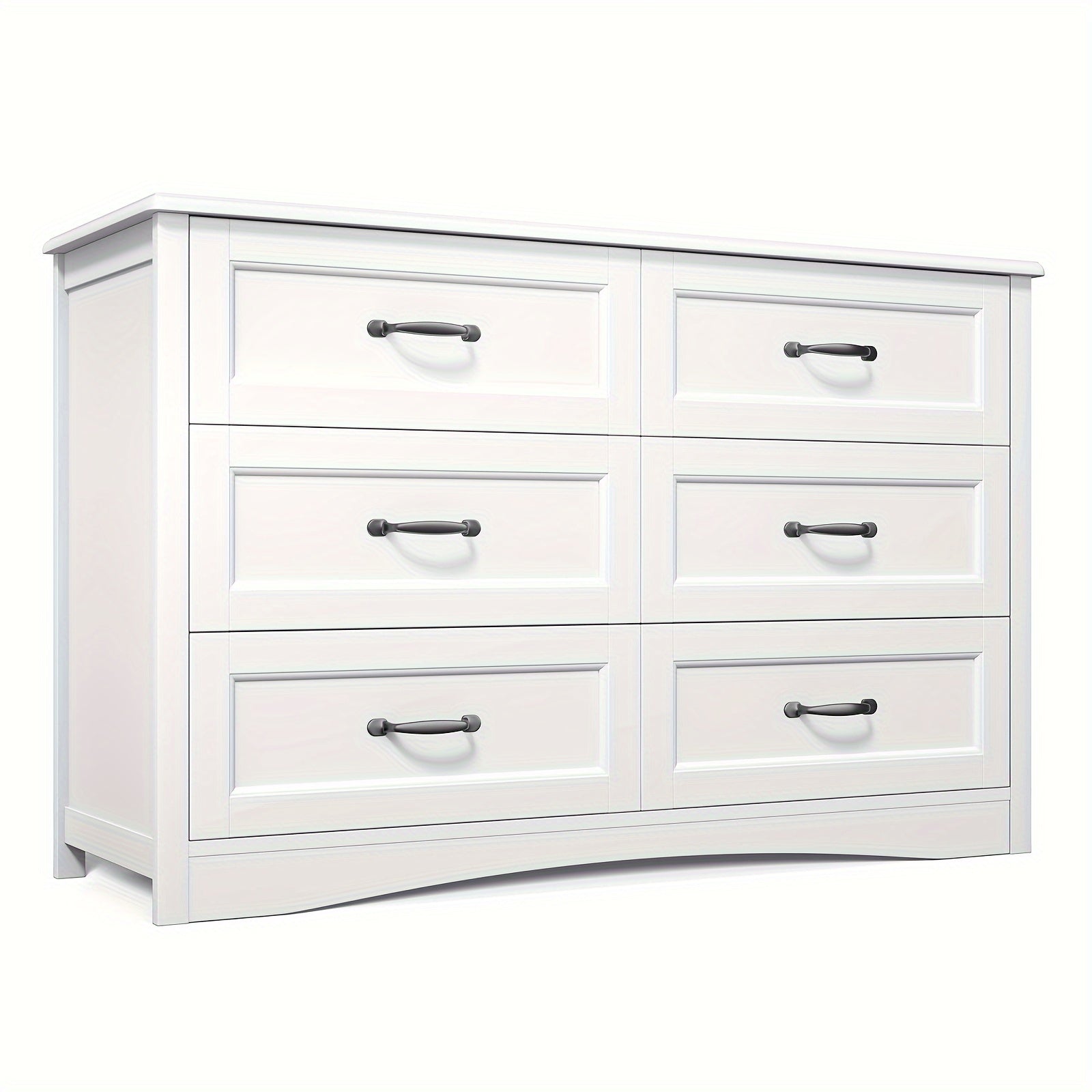 6 Drawer Dresser For Bedroom, White Dressers Chests Of Drawers With Mental Handle, Modern Wood Dresser For Cloakroom, Hallway, Entryway, White Storage Drawer Units